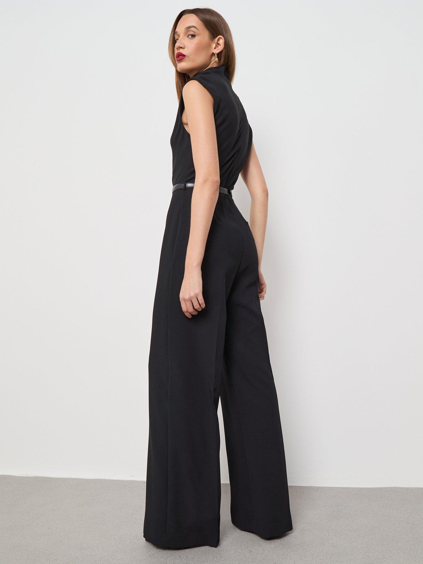 image of mango-jumpsuit-with-draped-neck-and-belt