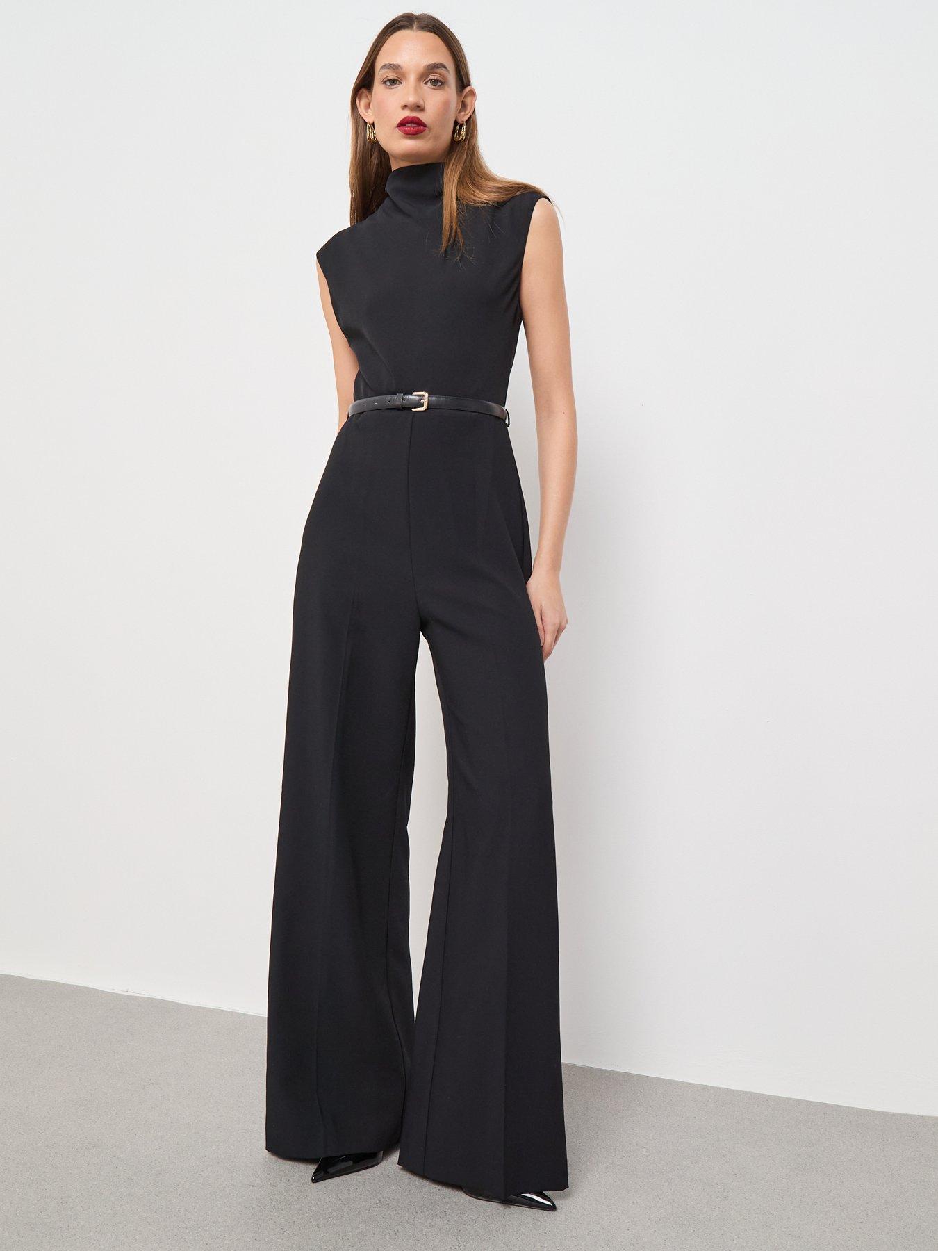  image of mango-jumpsuit-with-draped-neck-and-belt