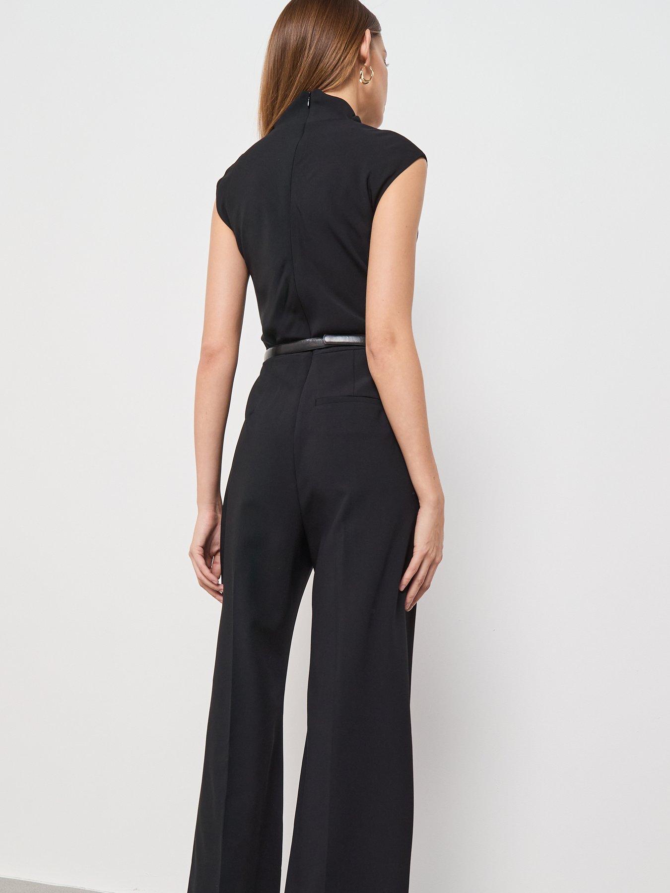  image of mango-jumpsuit-with-draped-neck-and-belt