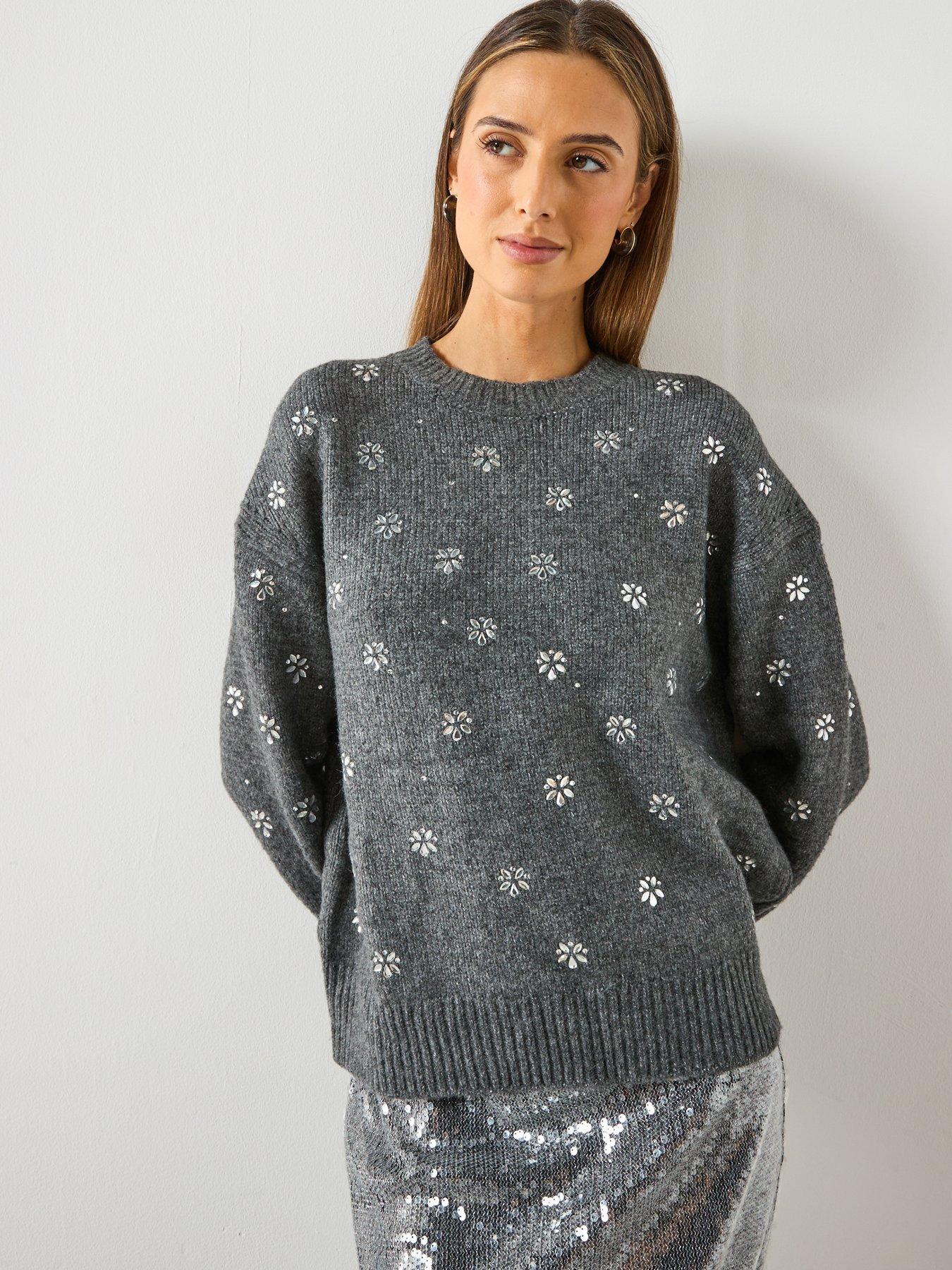  image of mango-crystal-detail-sweatshirt-grey