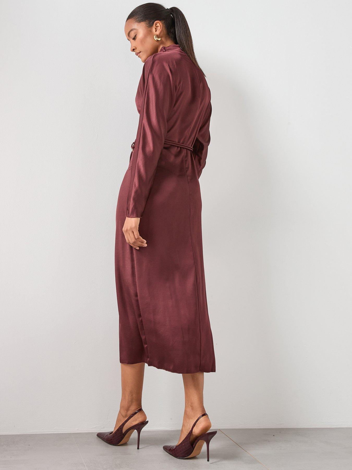  image of mango-high-neck-belted-dress-purple