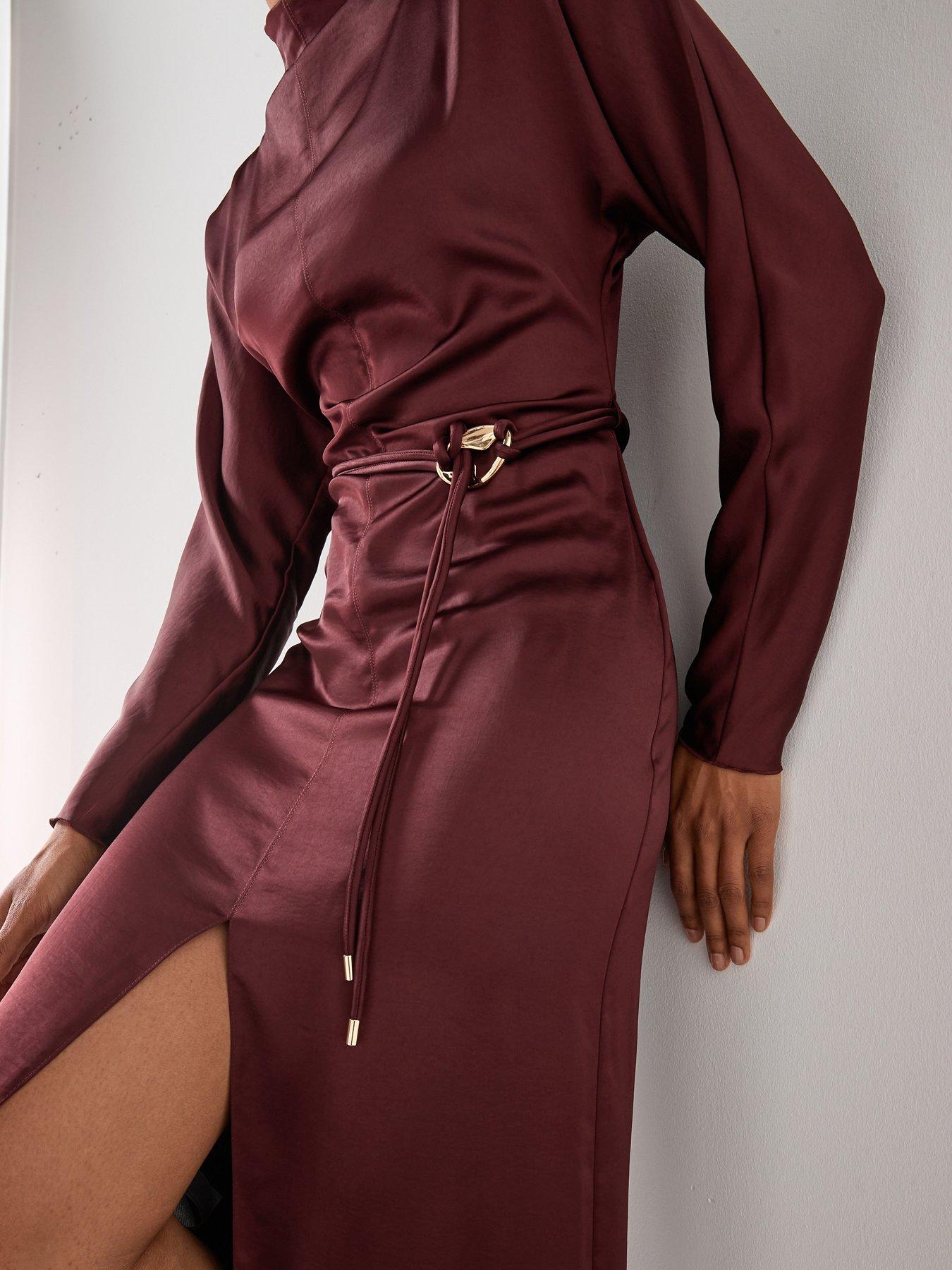  image of mango-high-neck-belted-dress-purple