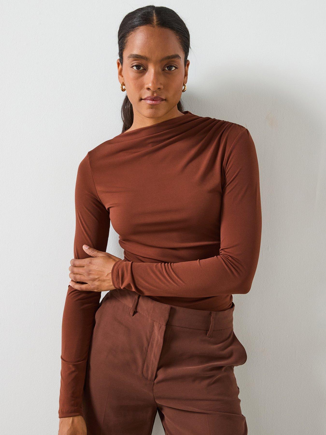 Mango Draped Fitted T-Shirt - Brown