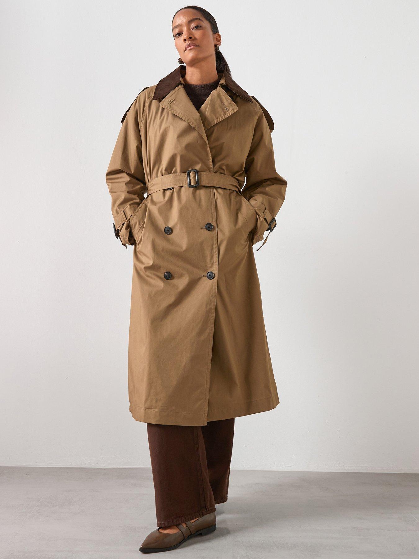 Mango Double Breasted Trench Coat With Corduroy Collar - Green