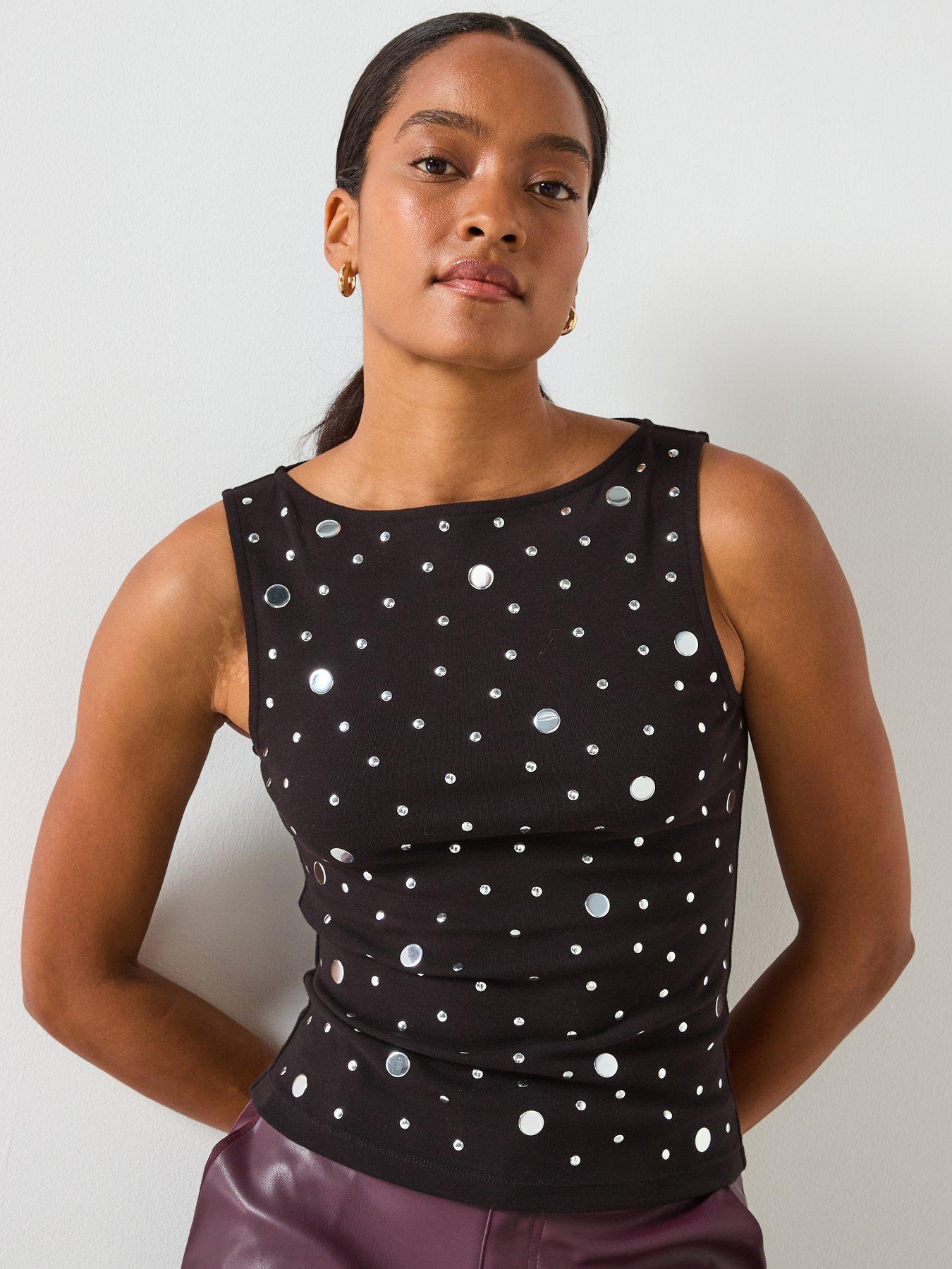 front image of mango-boat-neck-top-with-rhinestones