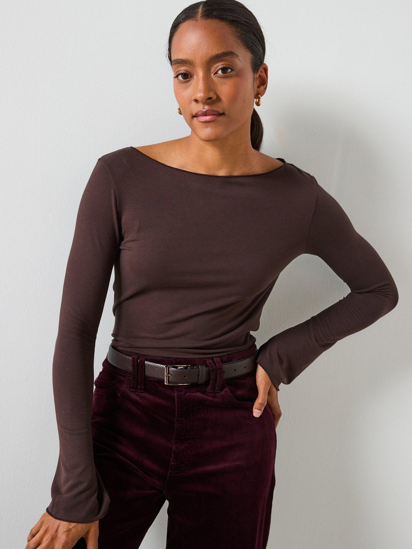 Mango Boat Neck T-Shirt - Brown