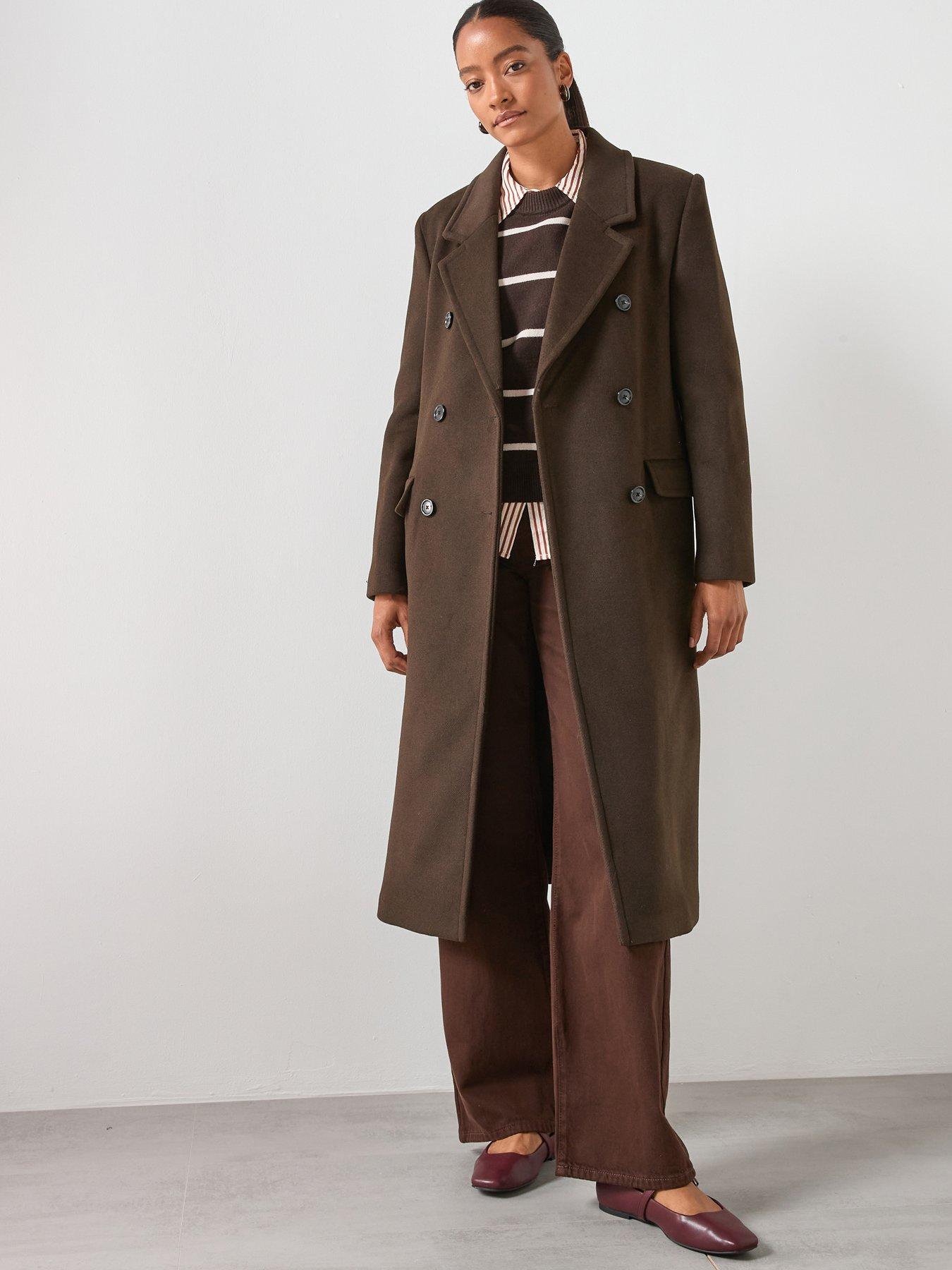 Image 1 of 5 of Mango Double Breasted Wool Coat - Green