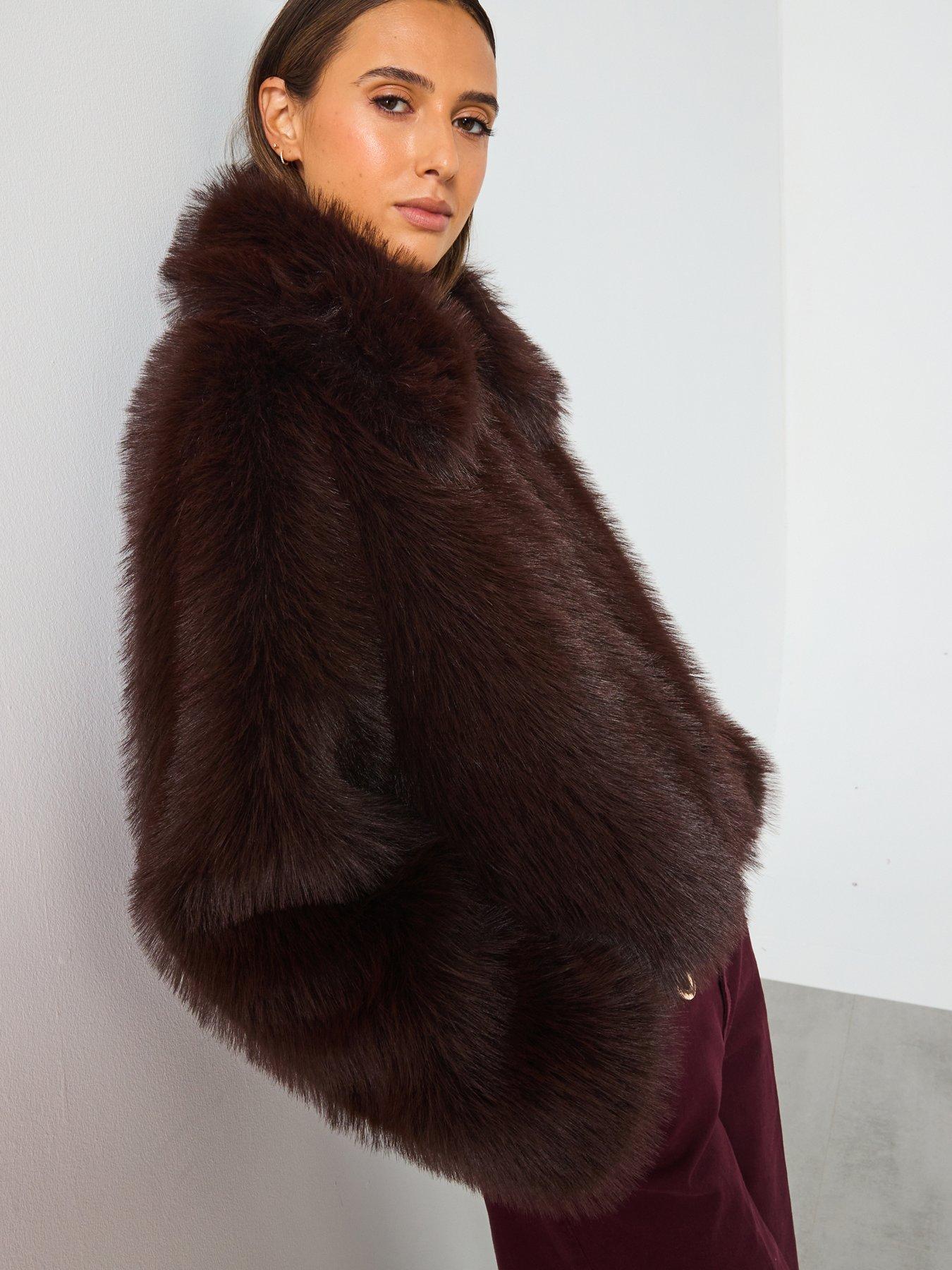 Mango Faux Fur Jacket With Lapels - Brown