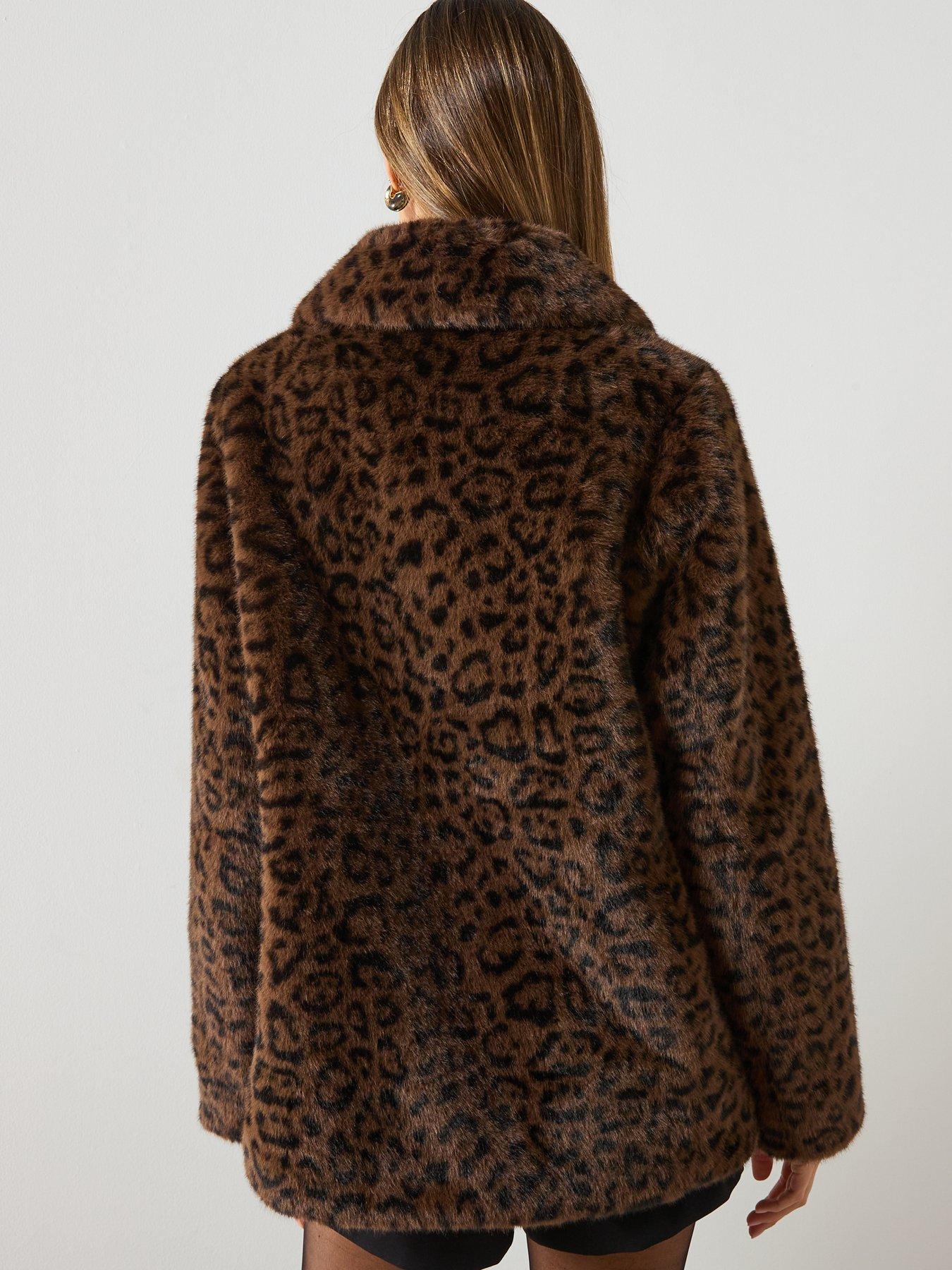  image of mango-faux-fur-leopard-print-coat-brown