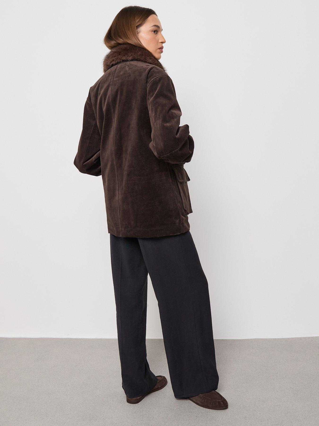  image of mango-velvet-finish-parka-with-faux-fur-collar