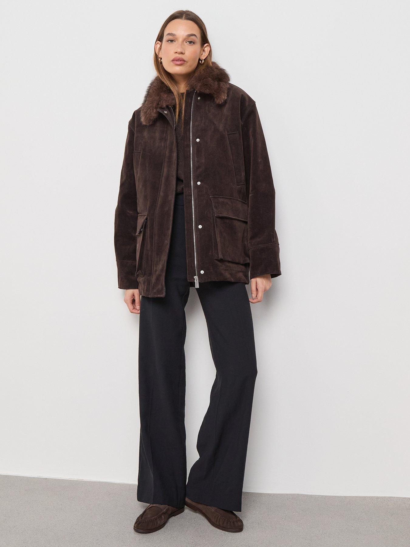 Image 3 of 6 of Mango Velvet Finish Parka With Faux Fur Collar