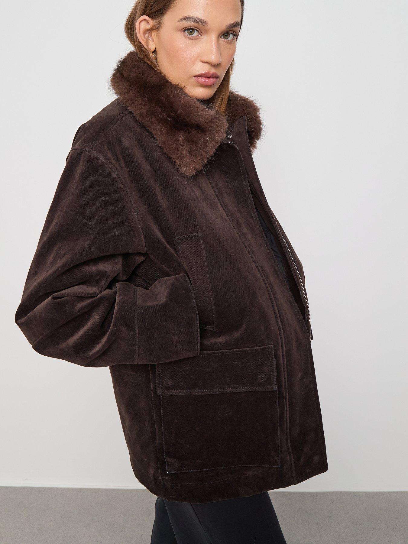 image of mango-velvet-finish-parka-with-faux-fur-collar