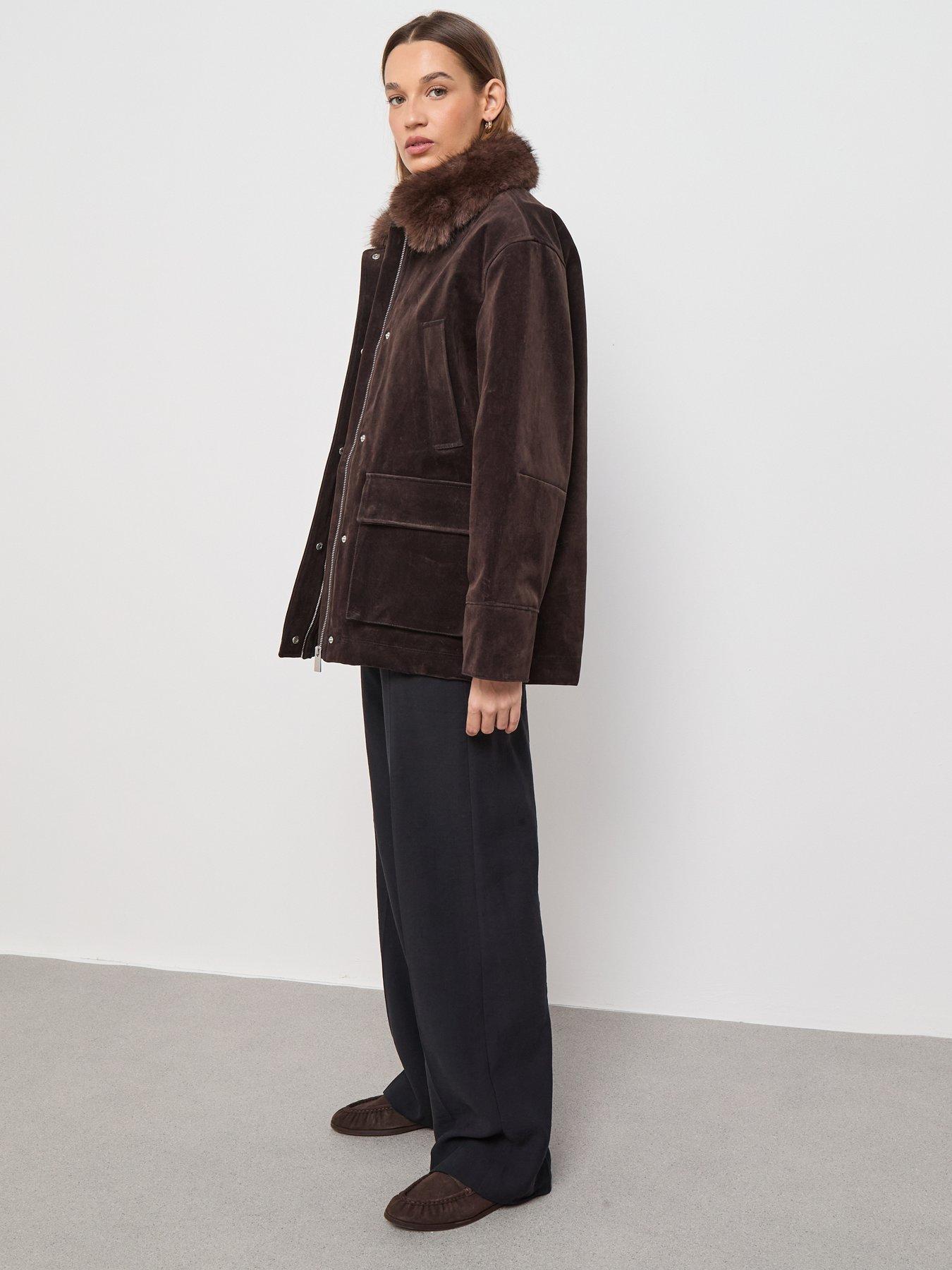 Image 6 of 6 of Mango Velvet Finish Parka With Faux Fur Collar