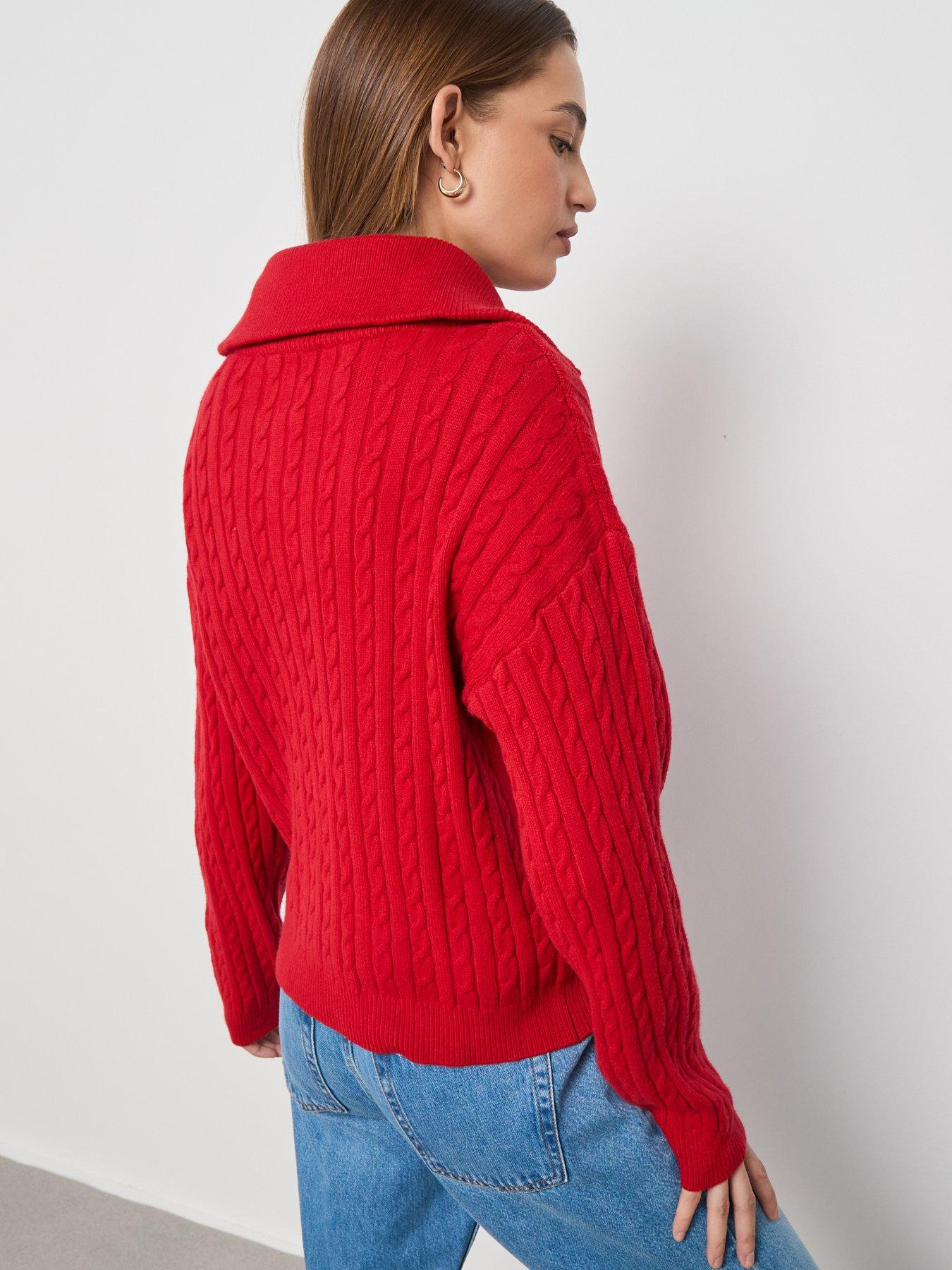  image of mango-cable-knit-funnel-neck-jumper-red