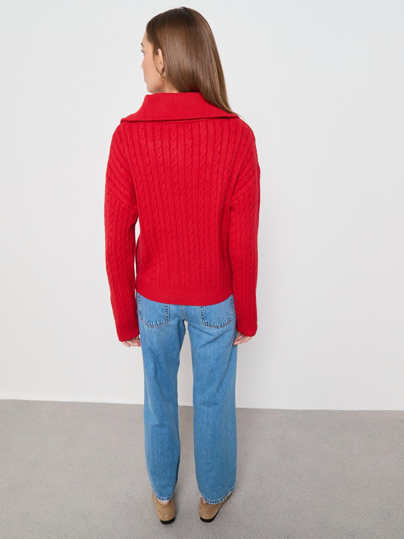  image of mango-cable-knit-funnel-neck-jumper-red