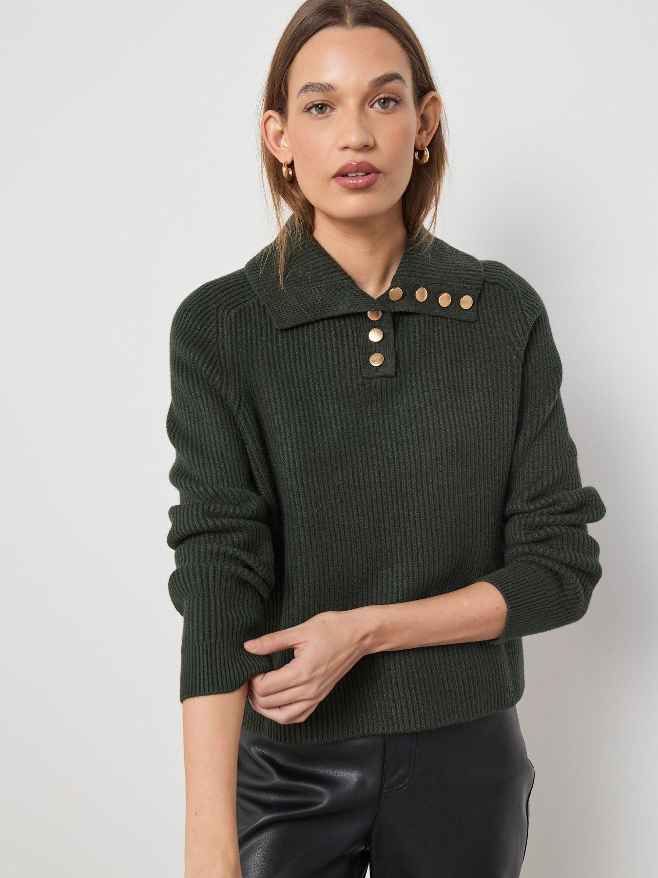 Mango Ribbed Polo Neck Sweater With Buttons