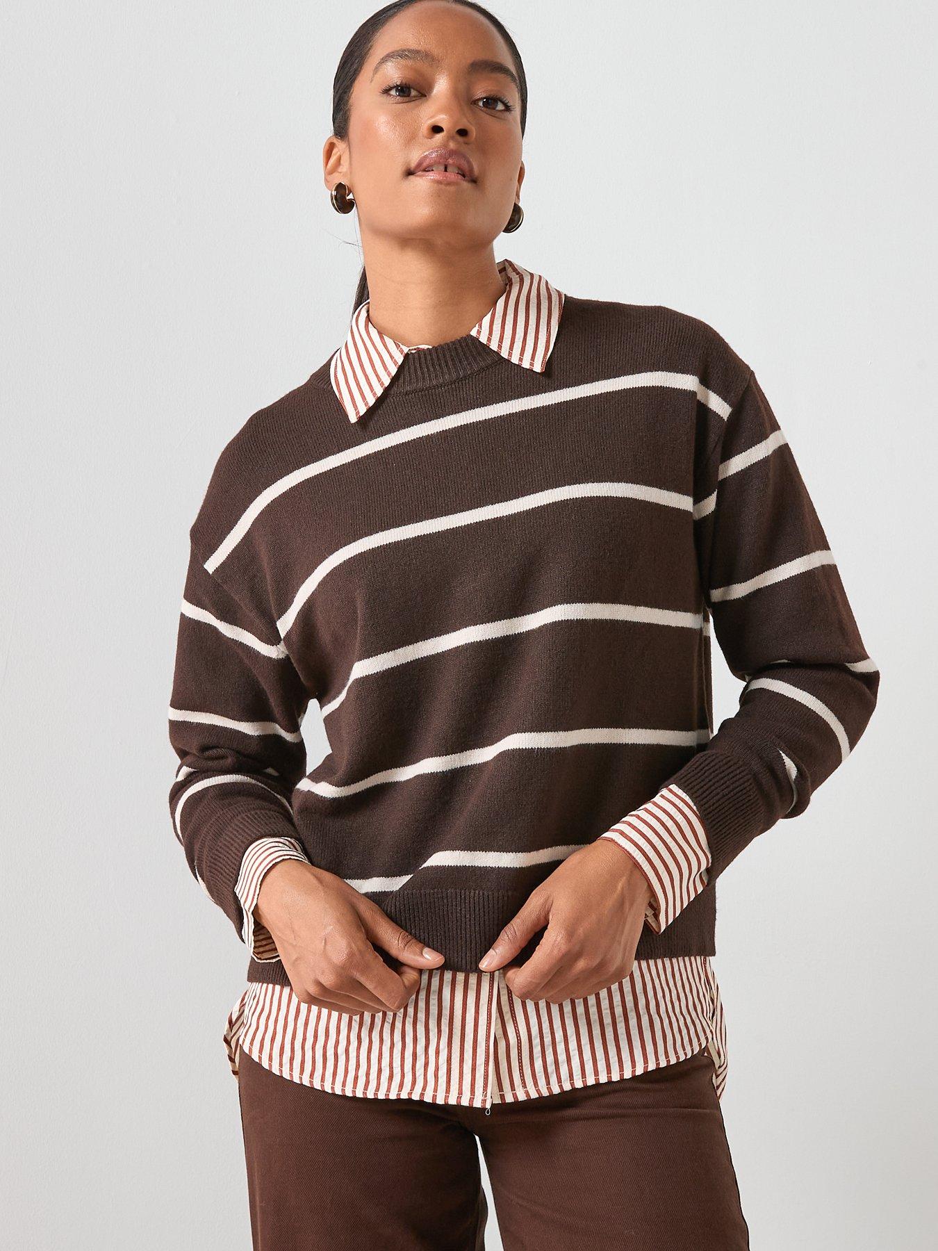 Mango Oversized Stripe Jumper - Brown