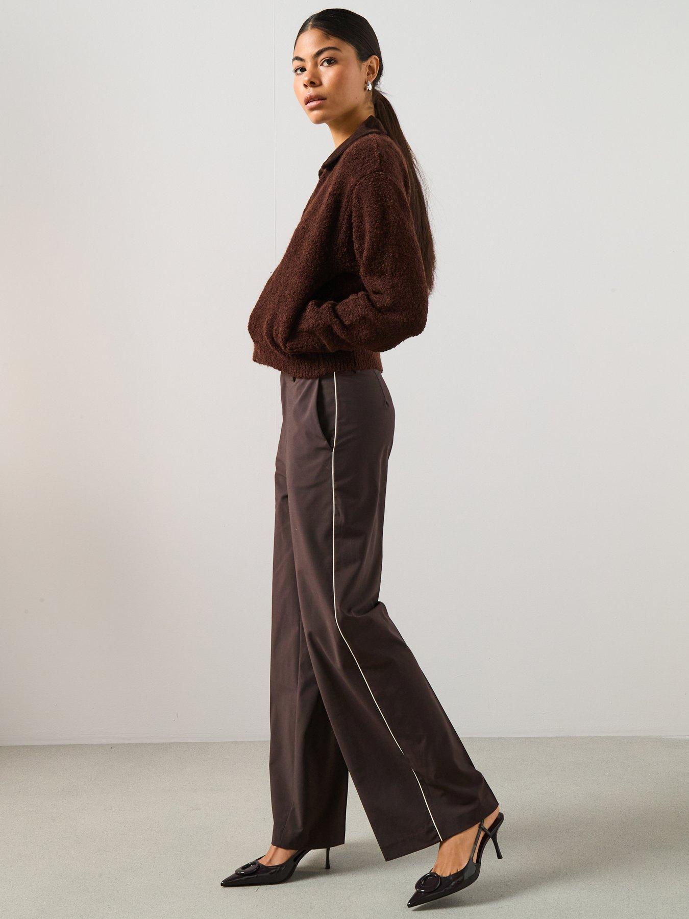 Image 5 of 6 of Mango Zip Up Boucle Collared Cardigan - Brown