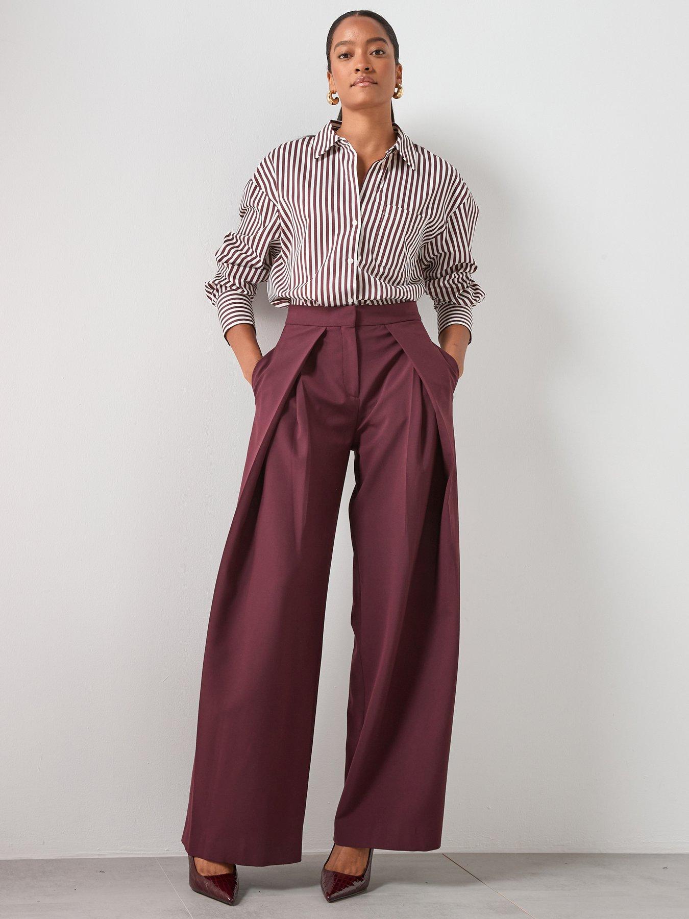 Mango Pleated Wide Leg Trousers - Purple