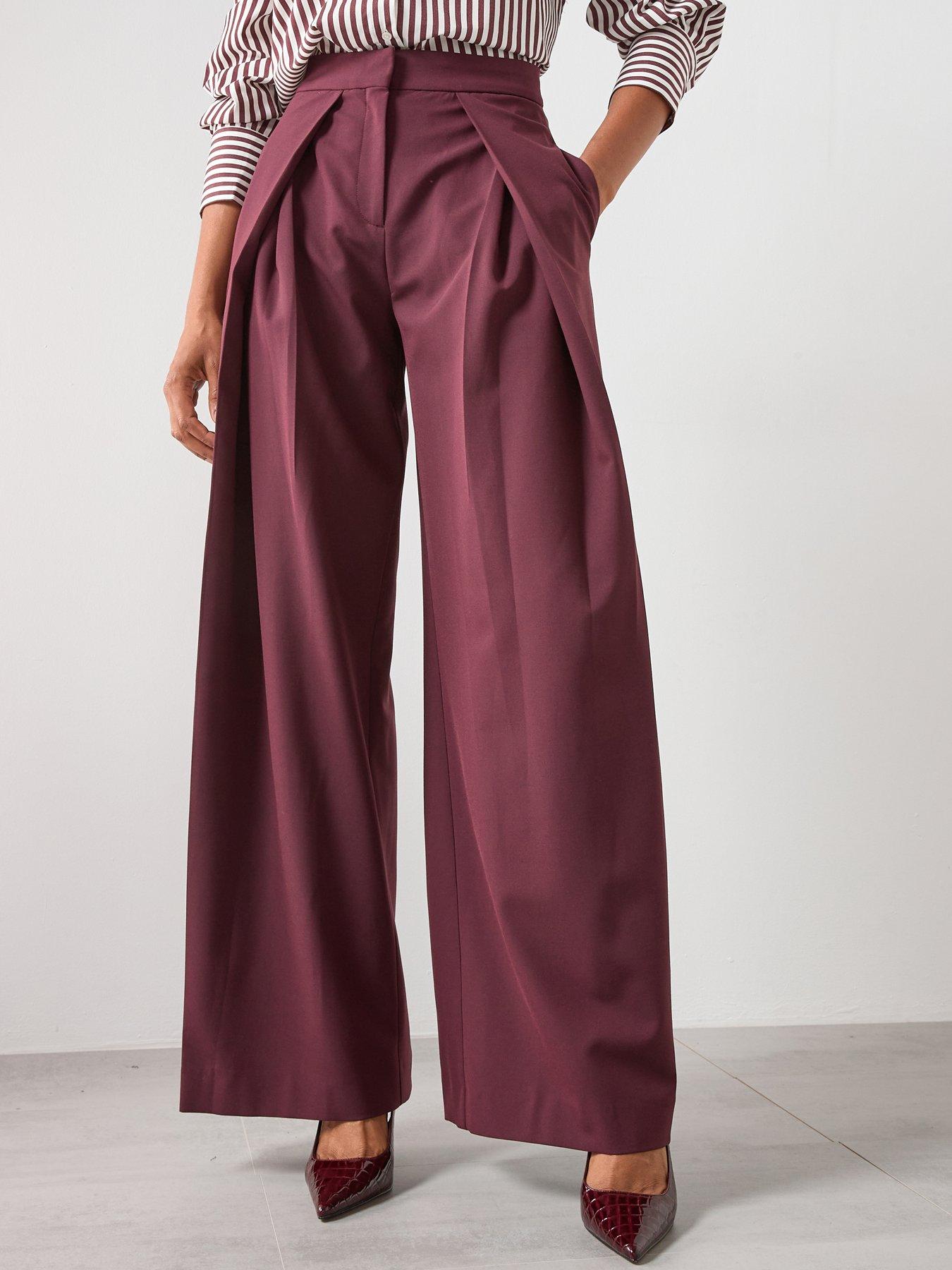 Mango Pleated Wide Leg Trousers - Purple