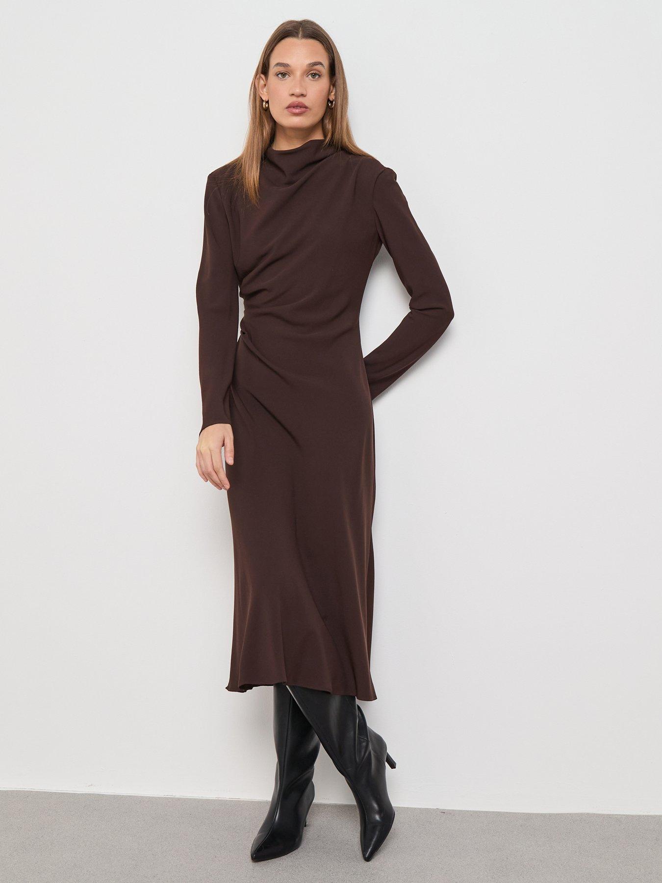  image of mango-ruched-dress-with-draped-neckline