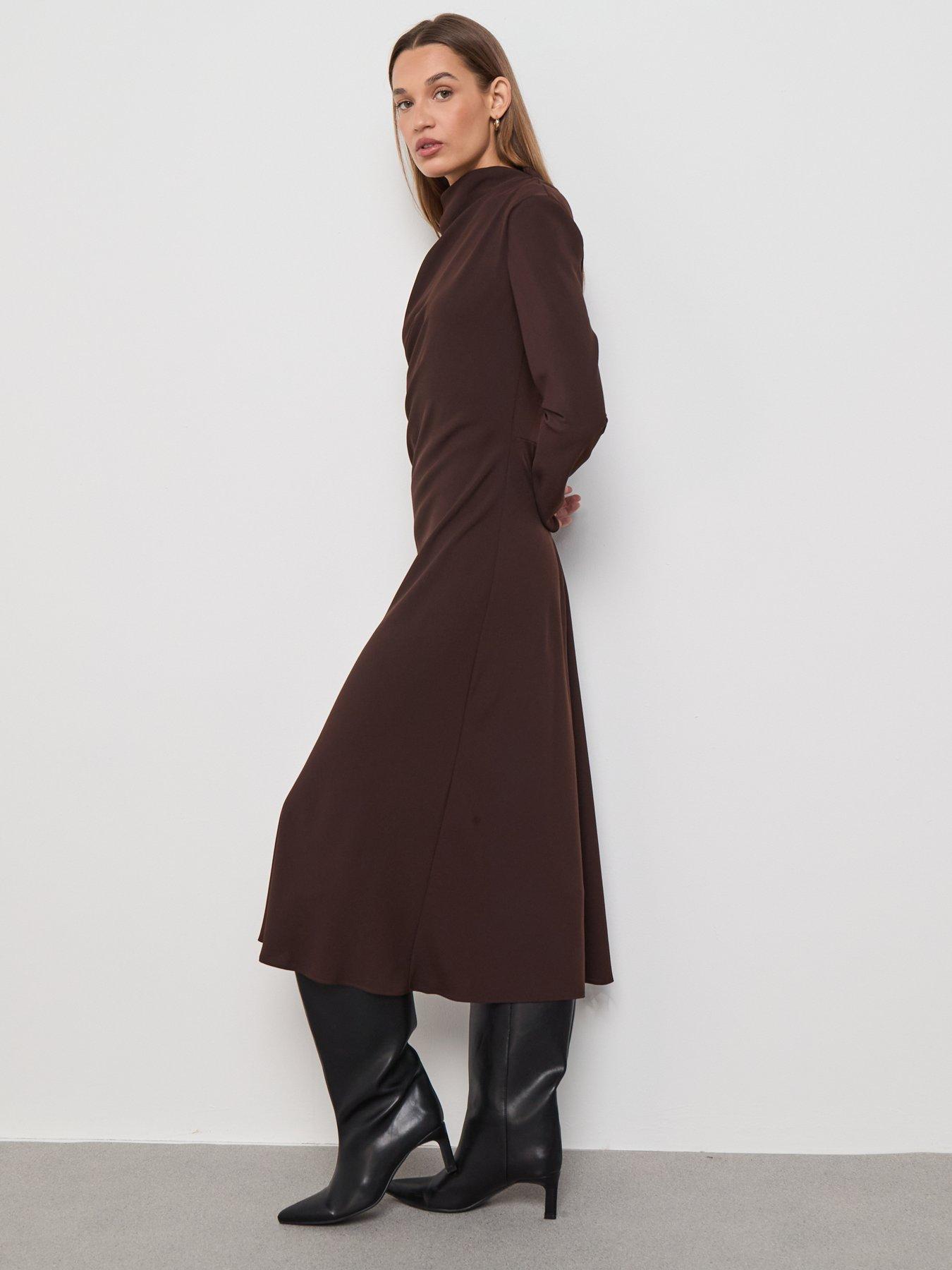  image of mango-ruched-dress-with-draped-neckline