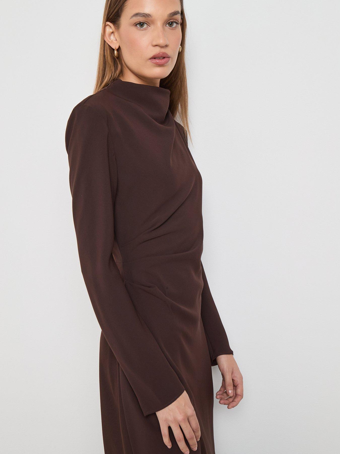  image of mango-ruched-dress-with-draped-neckline