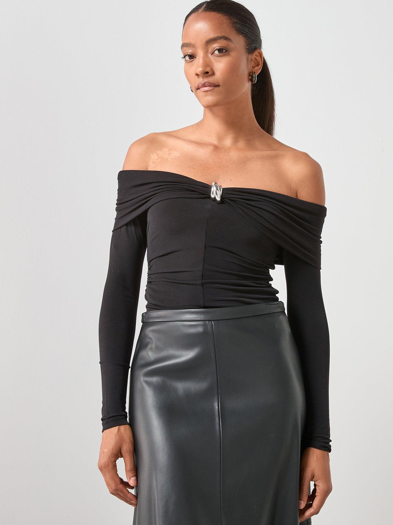 Image 1 of 6 of Mango Bardot Top &nbsp;- Black