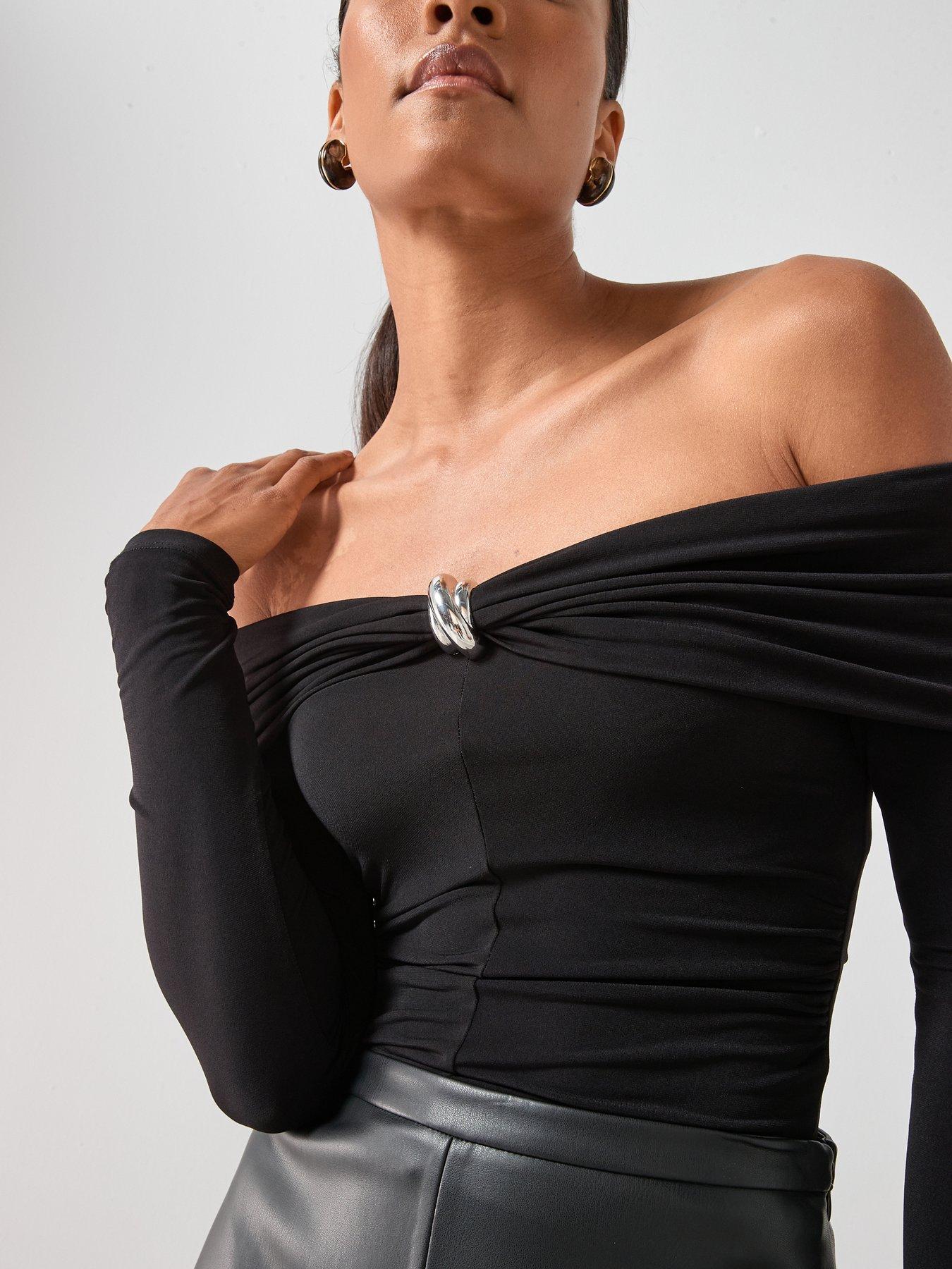 Image 4 of 6 of Mango Bardot Top &nbsp;- Black