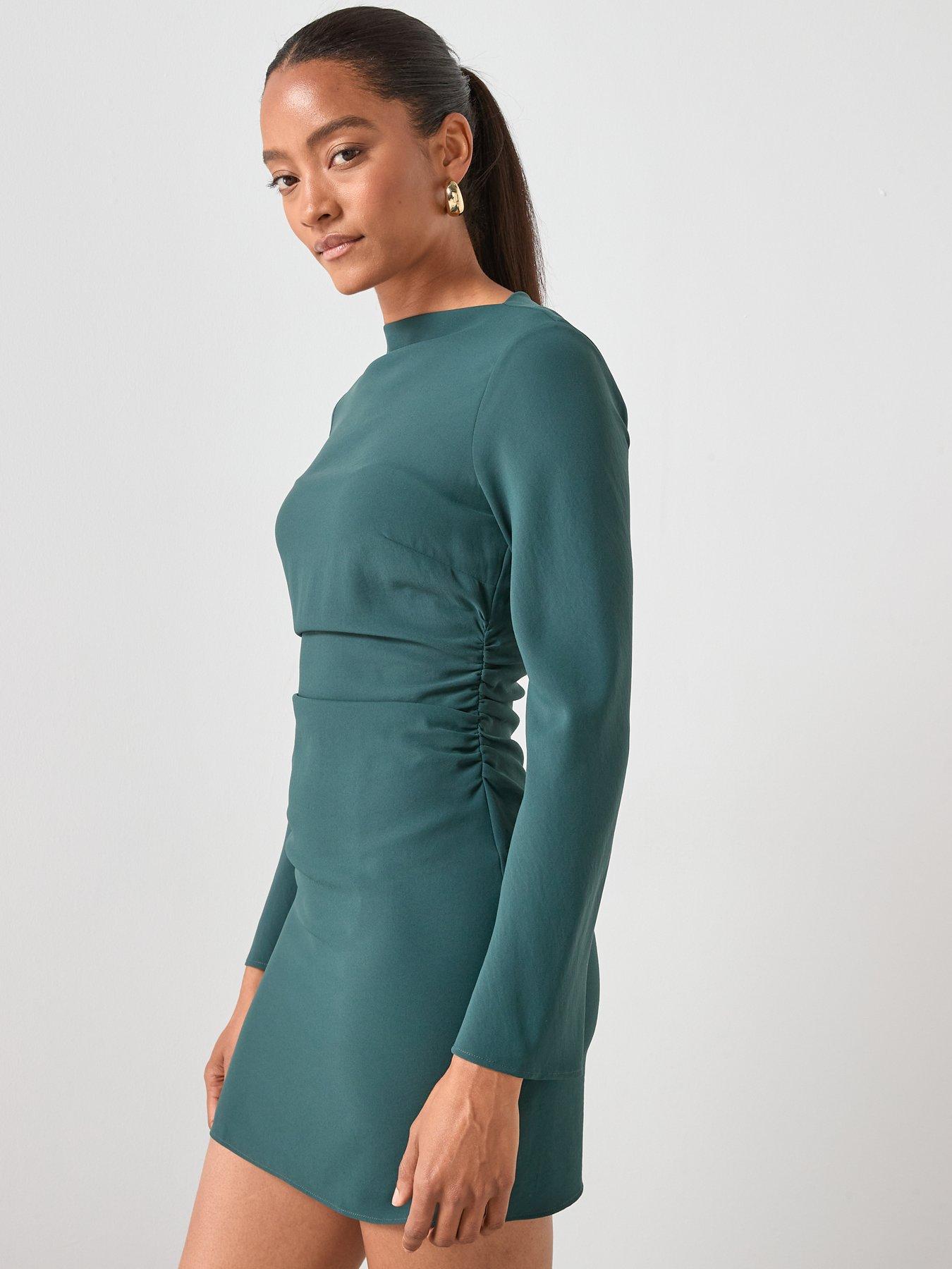  image of mango-boat-neck-ruched-dress