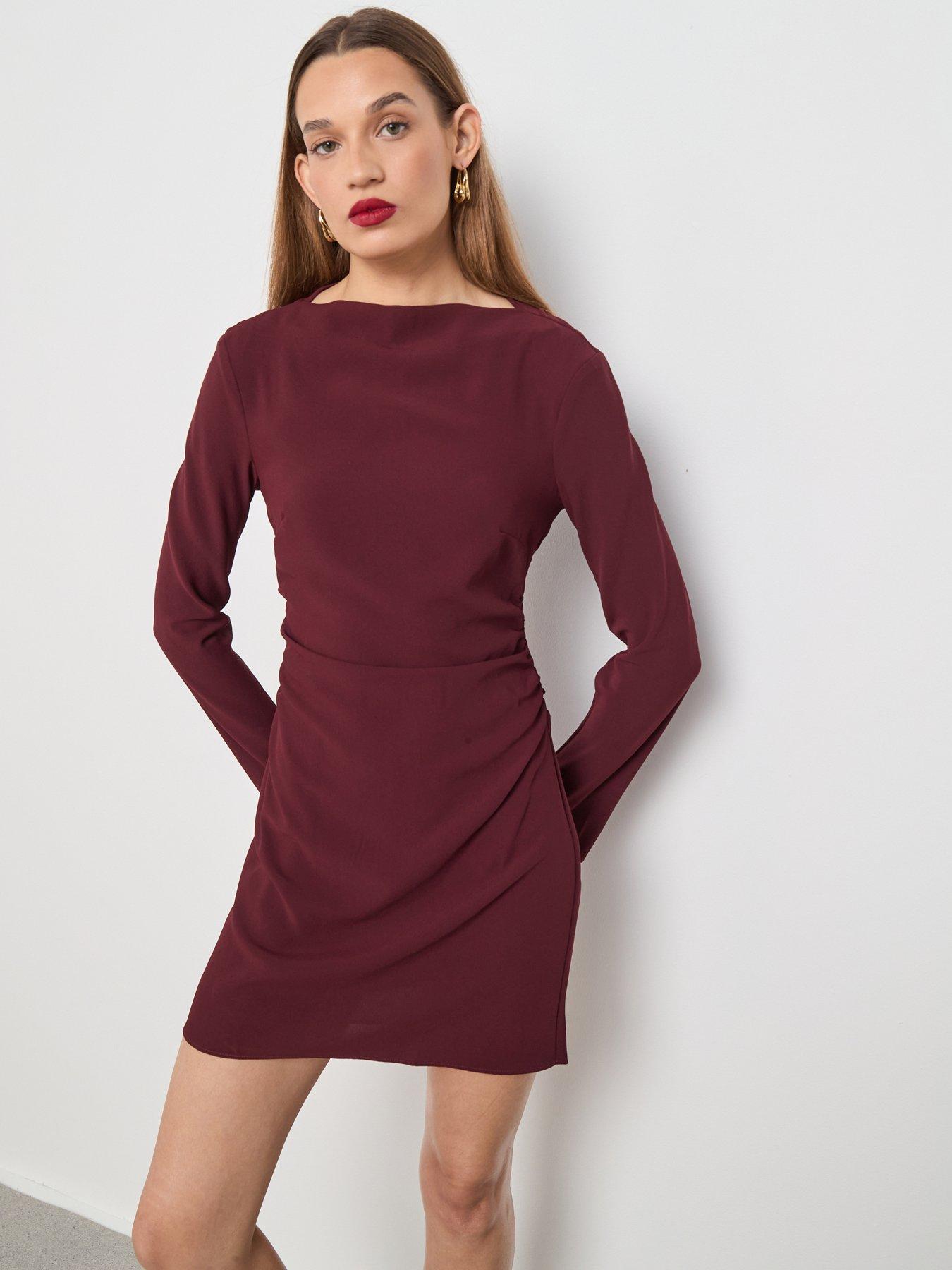 Mango Boat Neck Ruched Dress - Purple