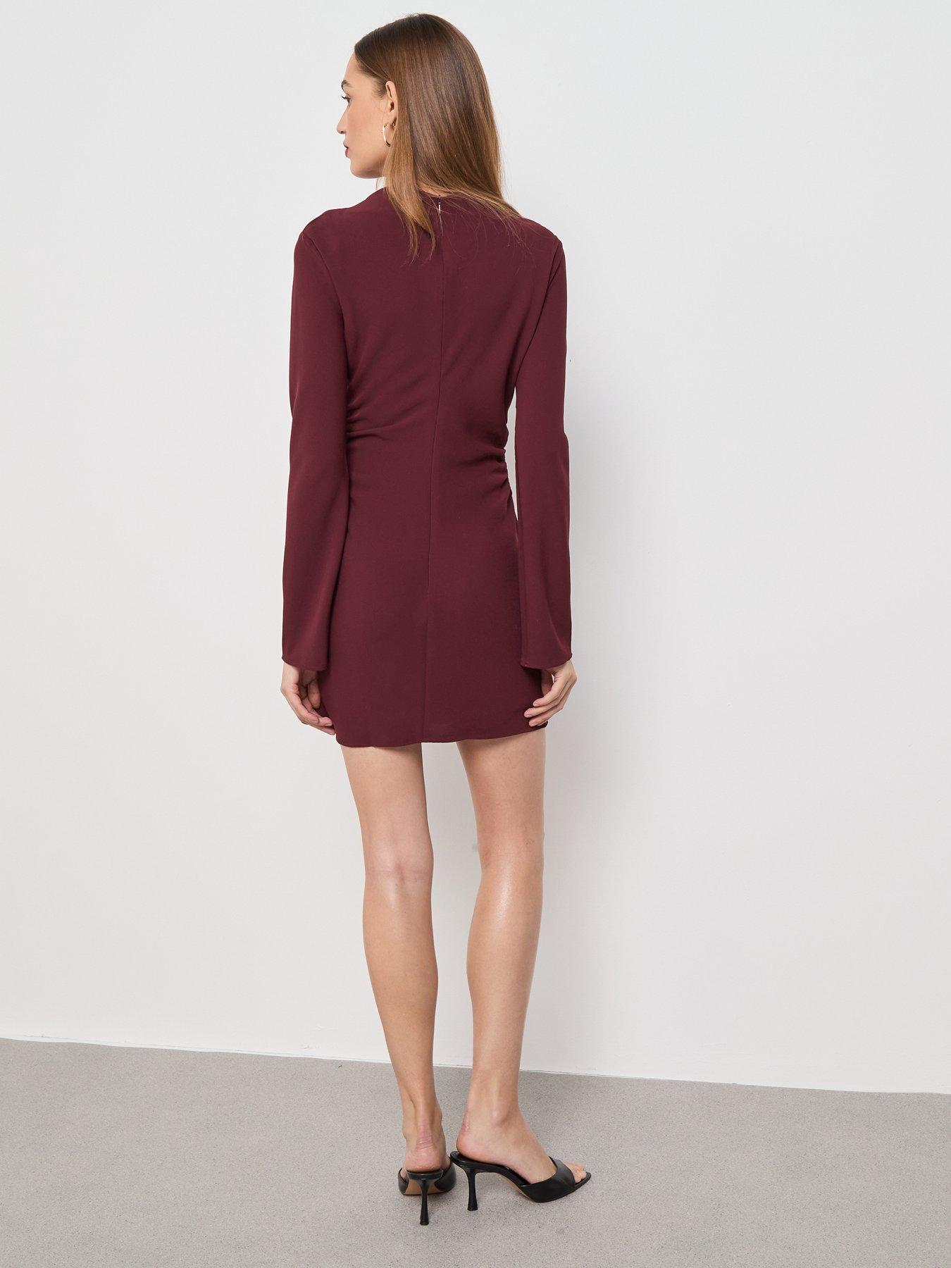  image of mango-boat-neck-ruched-dress