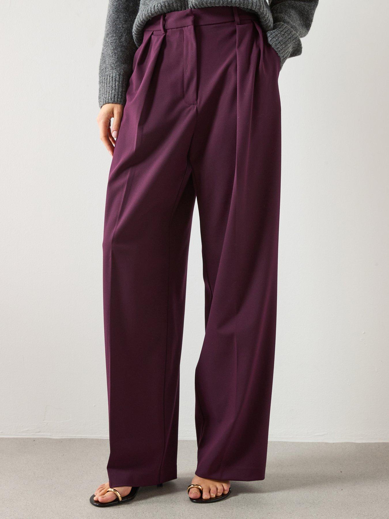 front image of mango-tailored-wide-leg-trousers-burgundy