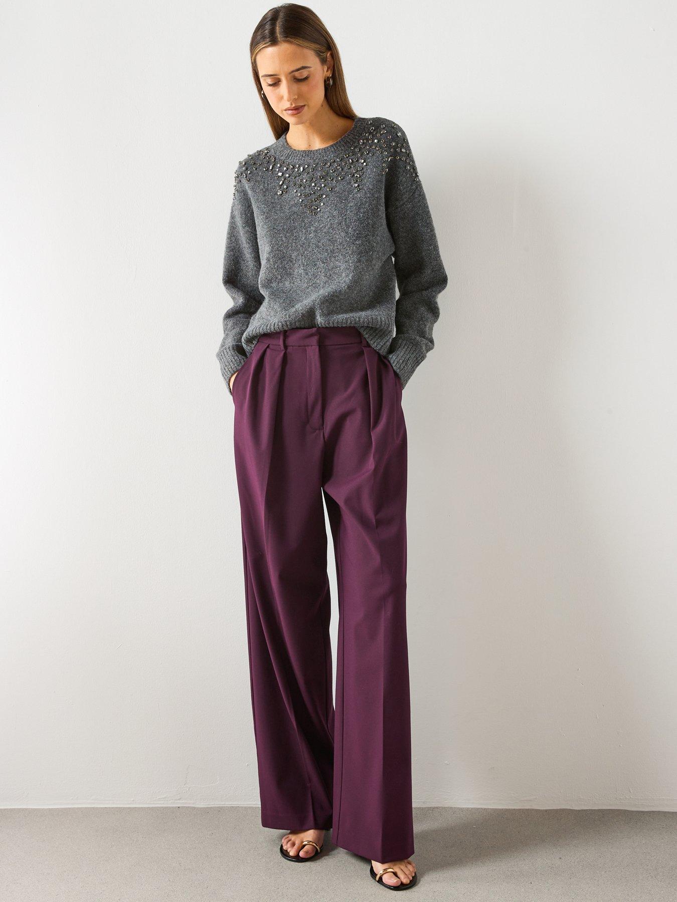  image of mango-tailored-wide-leg-trousers-burgundy