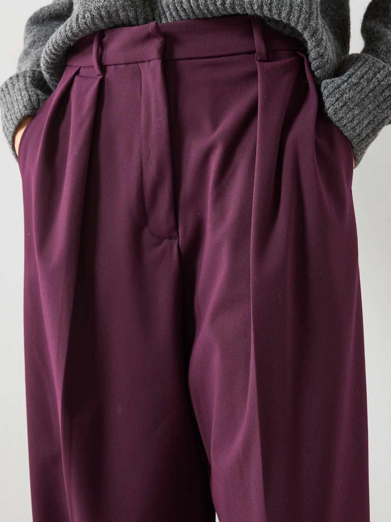  image of mango-tailored-wide-leg-trousers-burgundy