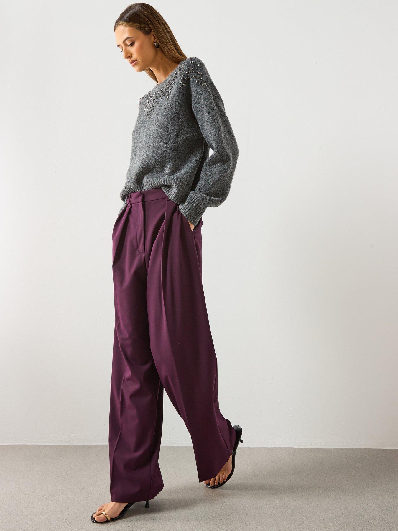  image of mango-tailored-wide-leg-trousers-burgundy