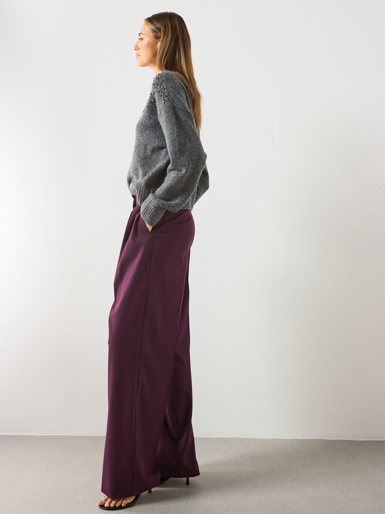  image of mango-tailored-wide-leg-trousers-burgundy