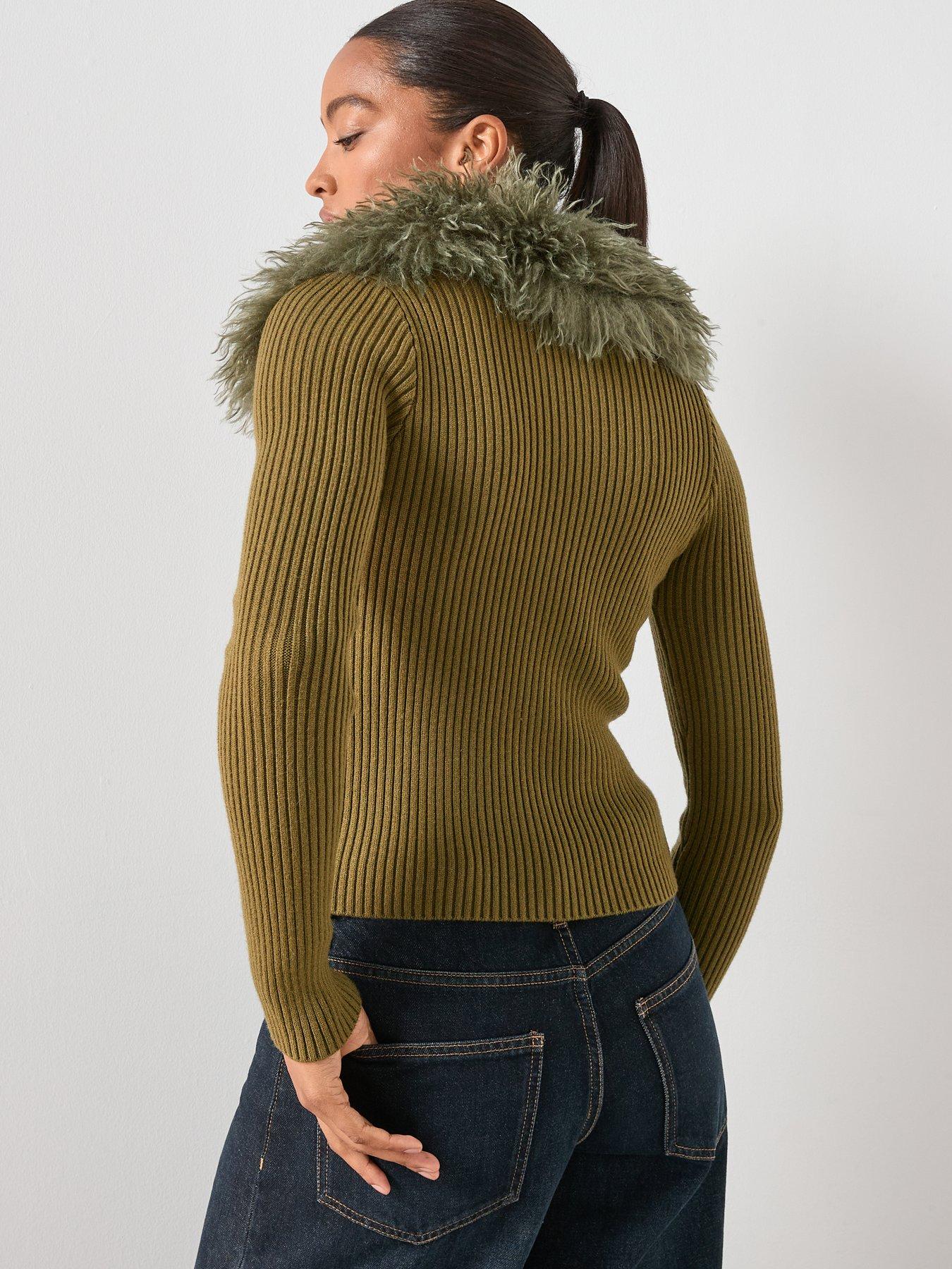 stillFront image of mango-combined-zip-up-faux-fur-cardigan