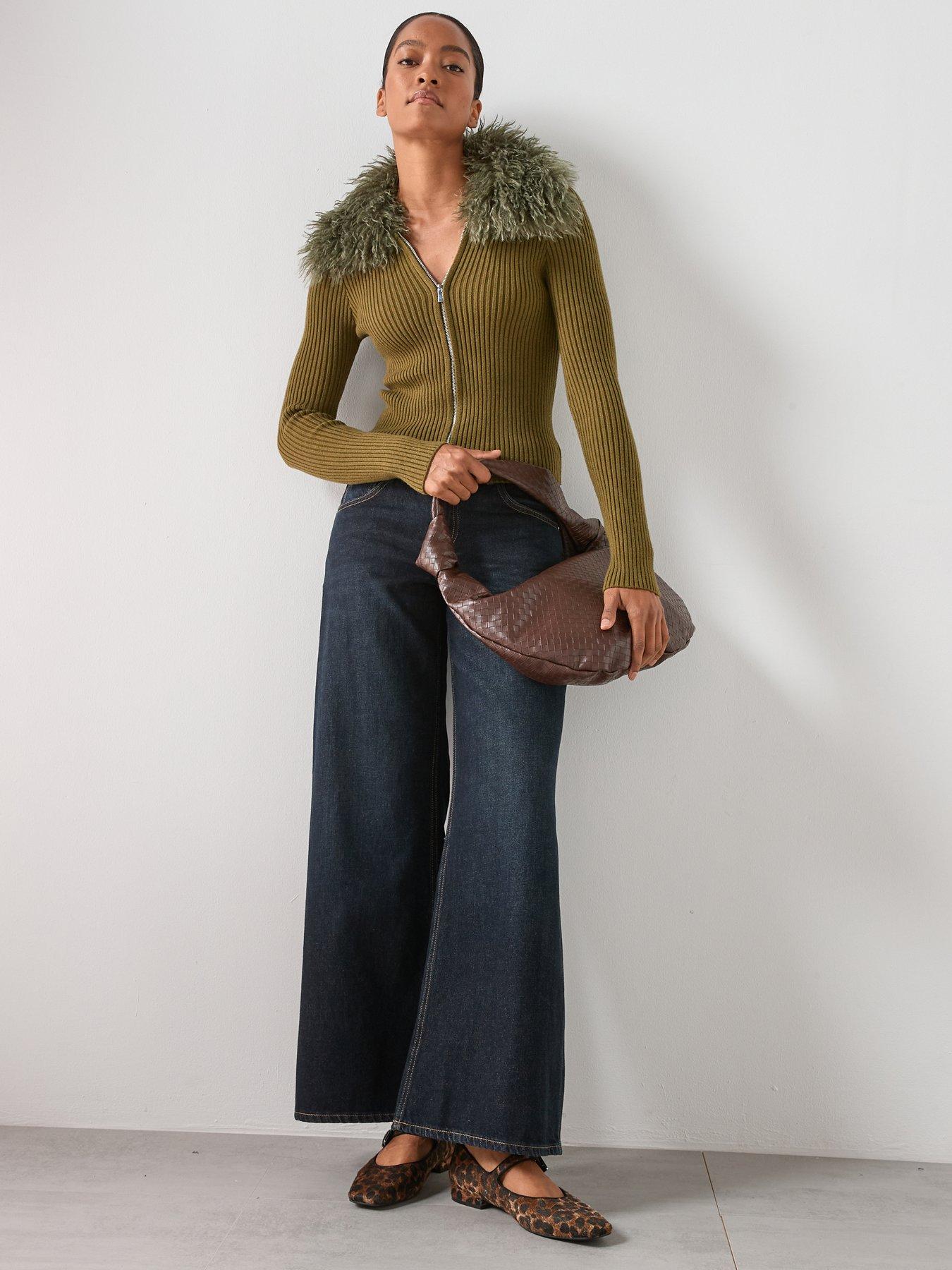  image of mango-combined-zip-up-faux-fur-cardigan