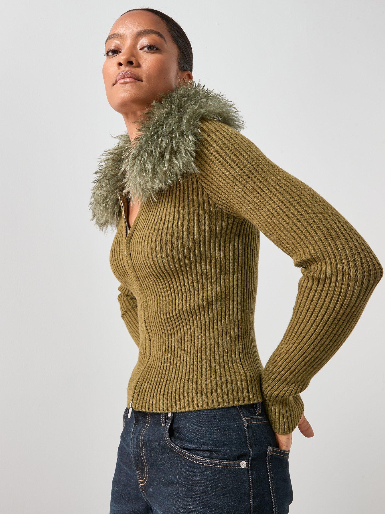  image of mango-combined-zip-up-faux-fur-cardigan
