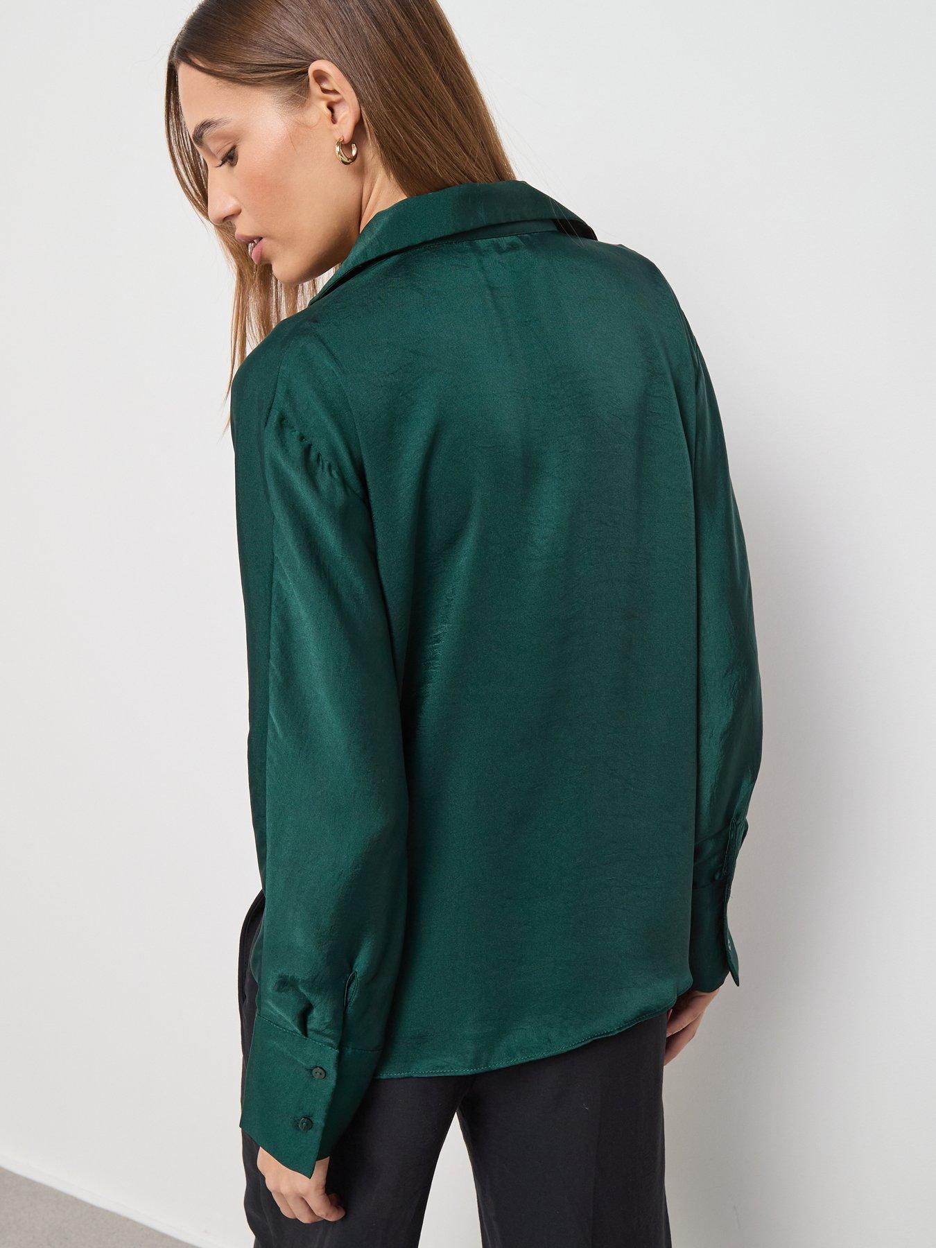 Image 2 of 6 of Mango Cross-Over Satin Blouse - Green