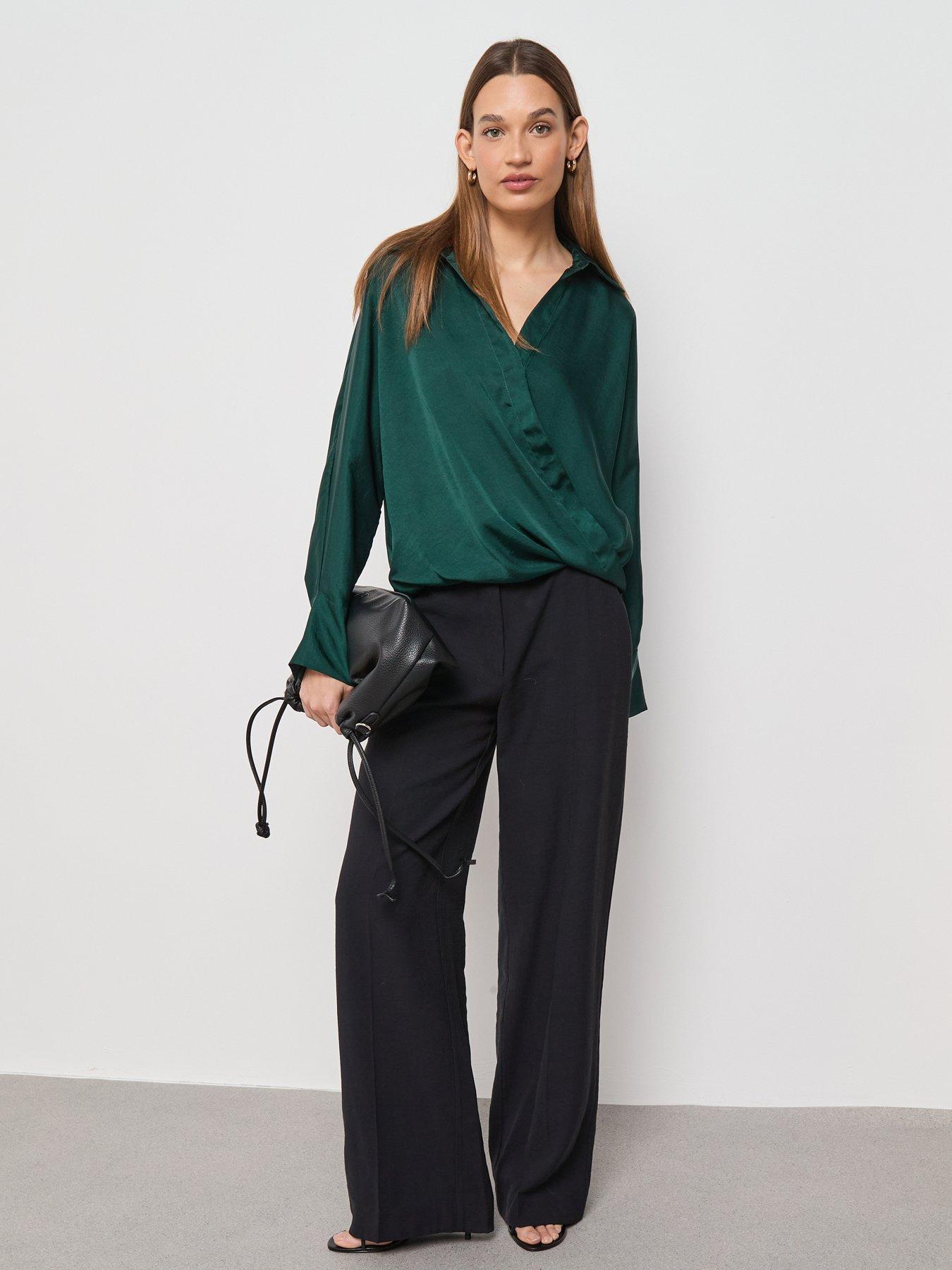  image of mango-cross-over-satin-blouse-green