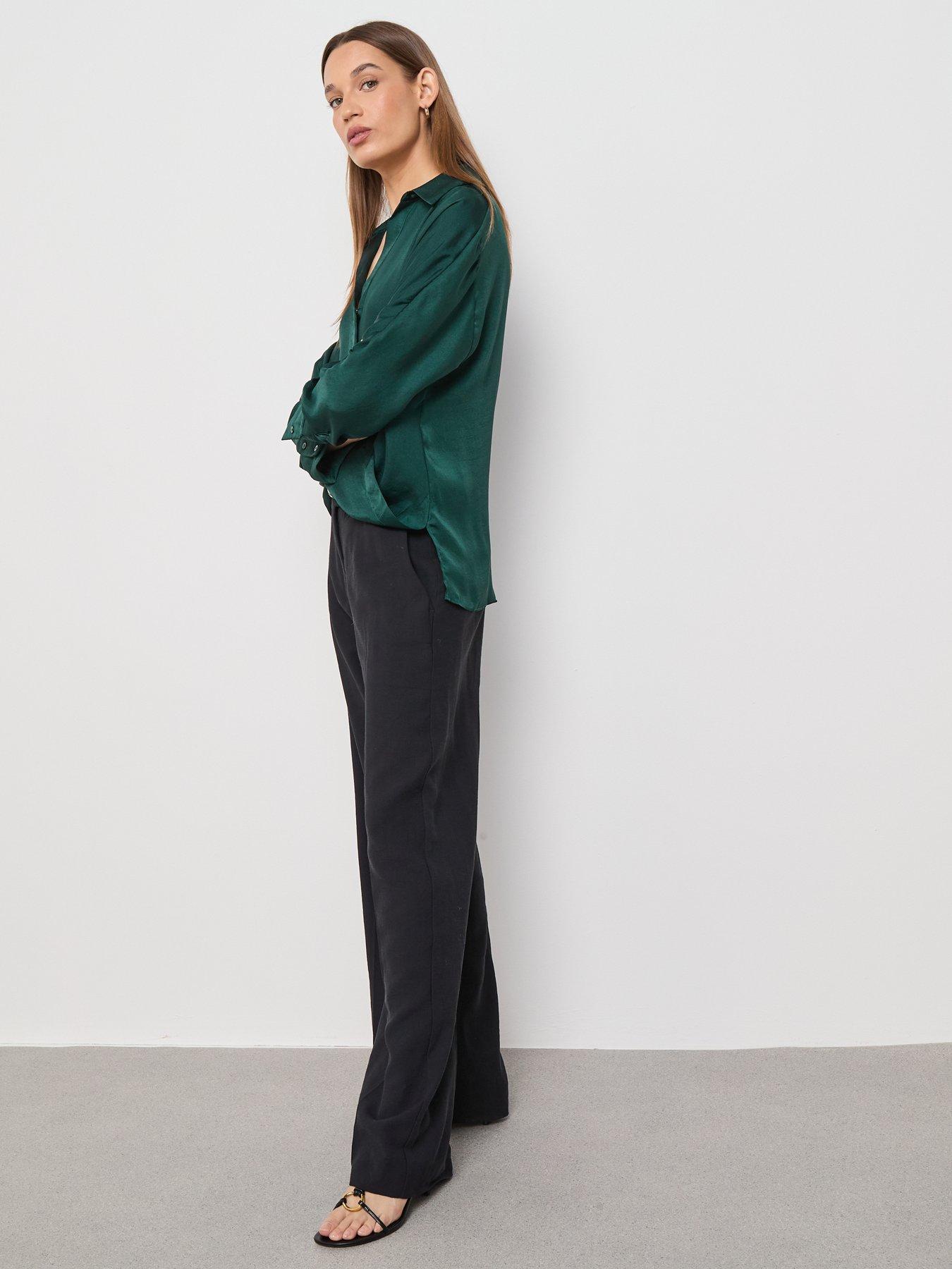  image of mango-cross-over-satin-blouse-green