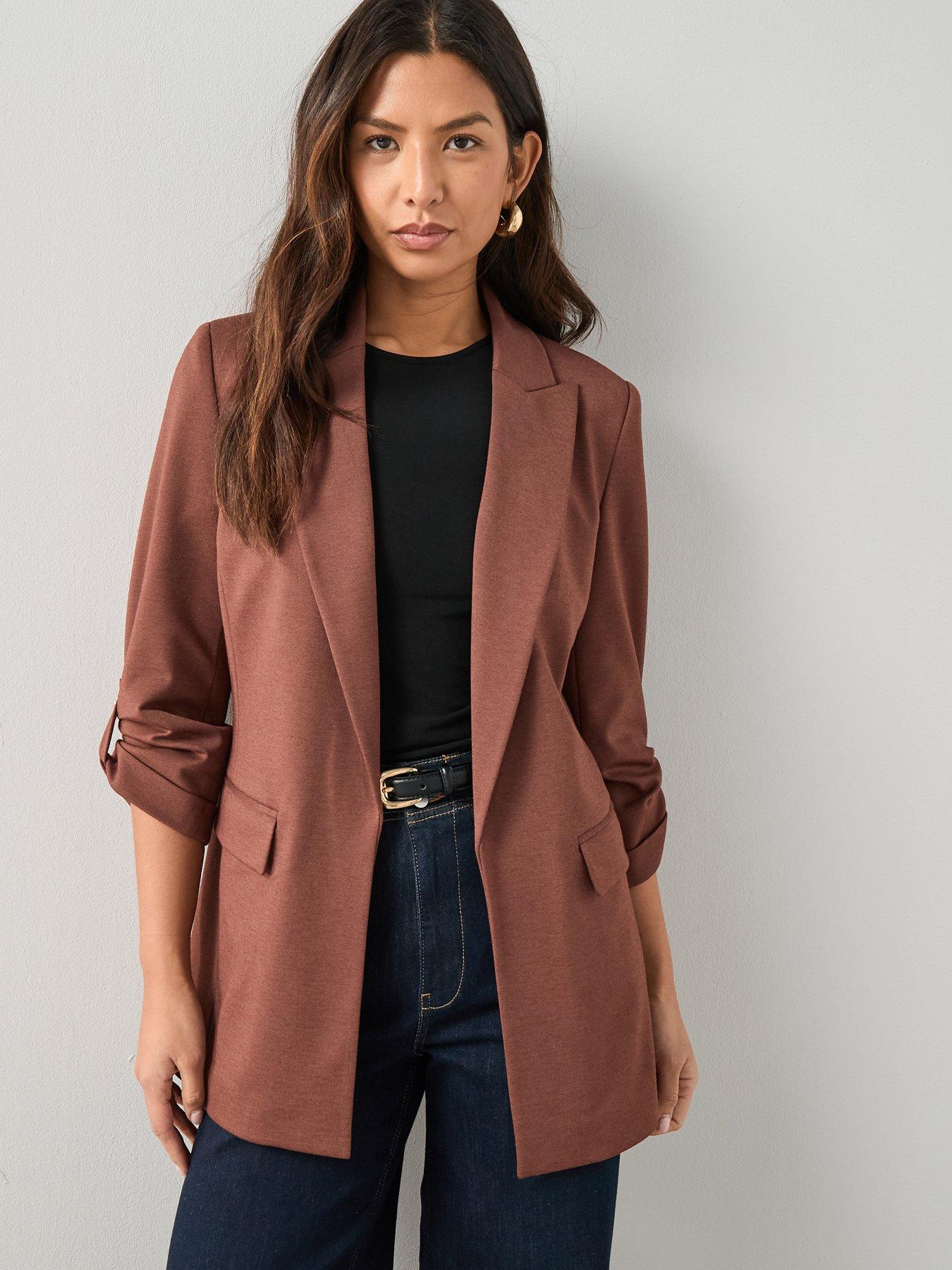Image 1 of 7 of The Very Collection Jersey Button Tab Blazer - Brown