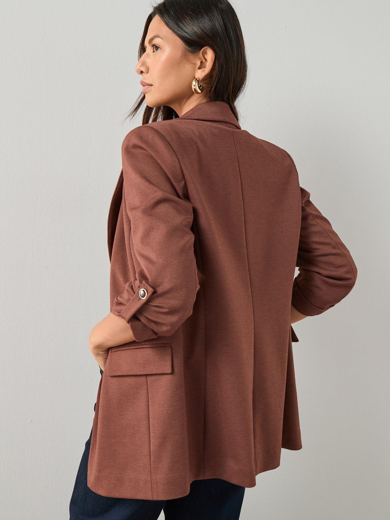 Image 2 of 7 of The Very Collection Jersey Button Tab Blazer - Brown