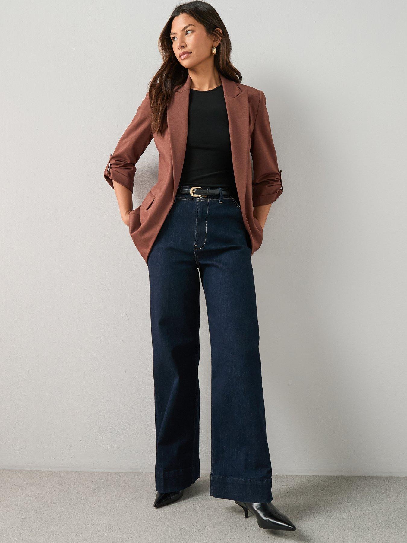 Image 3 of 7 of The Very Collection Jersey Button Tab Blazer - Brown