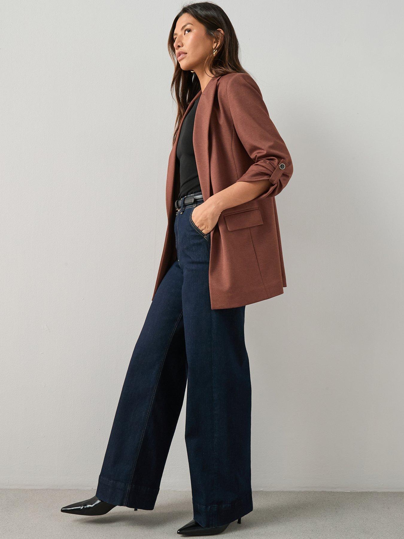 Image 4 of 7 of The Very Collection Jersey Button Tab Blazer - Brown