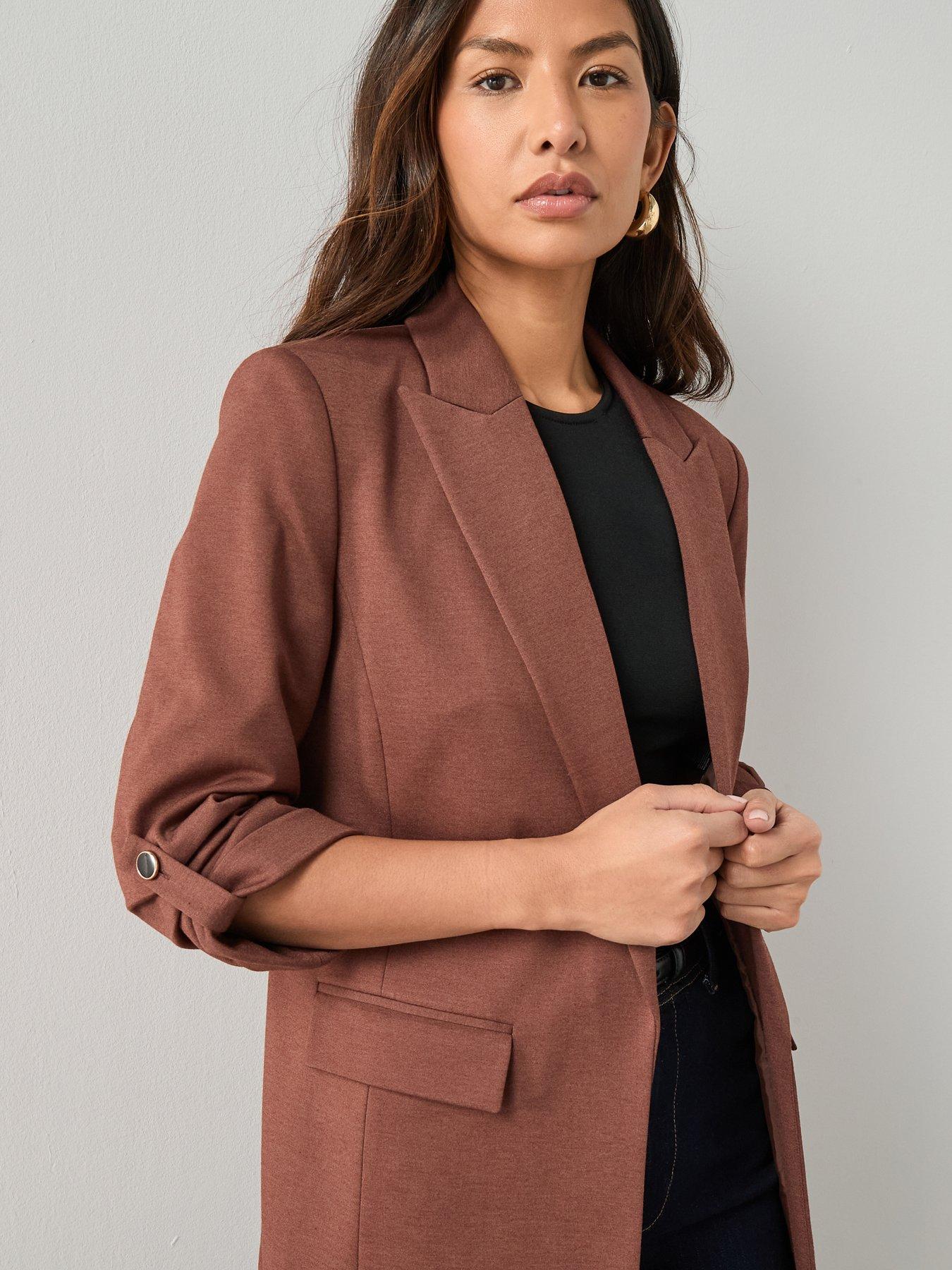 Image 5 of 7 of The Very Collection Jersey Button Tab Blazer - Brown