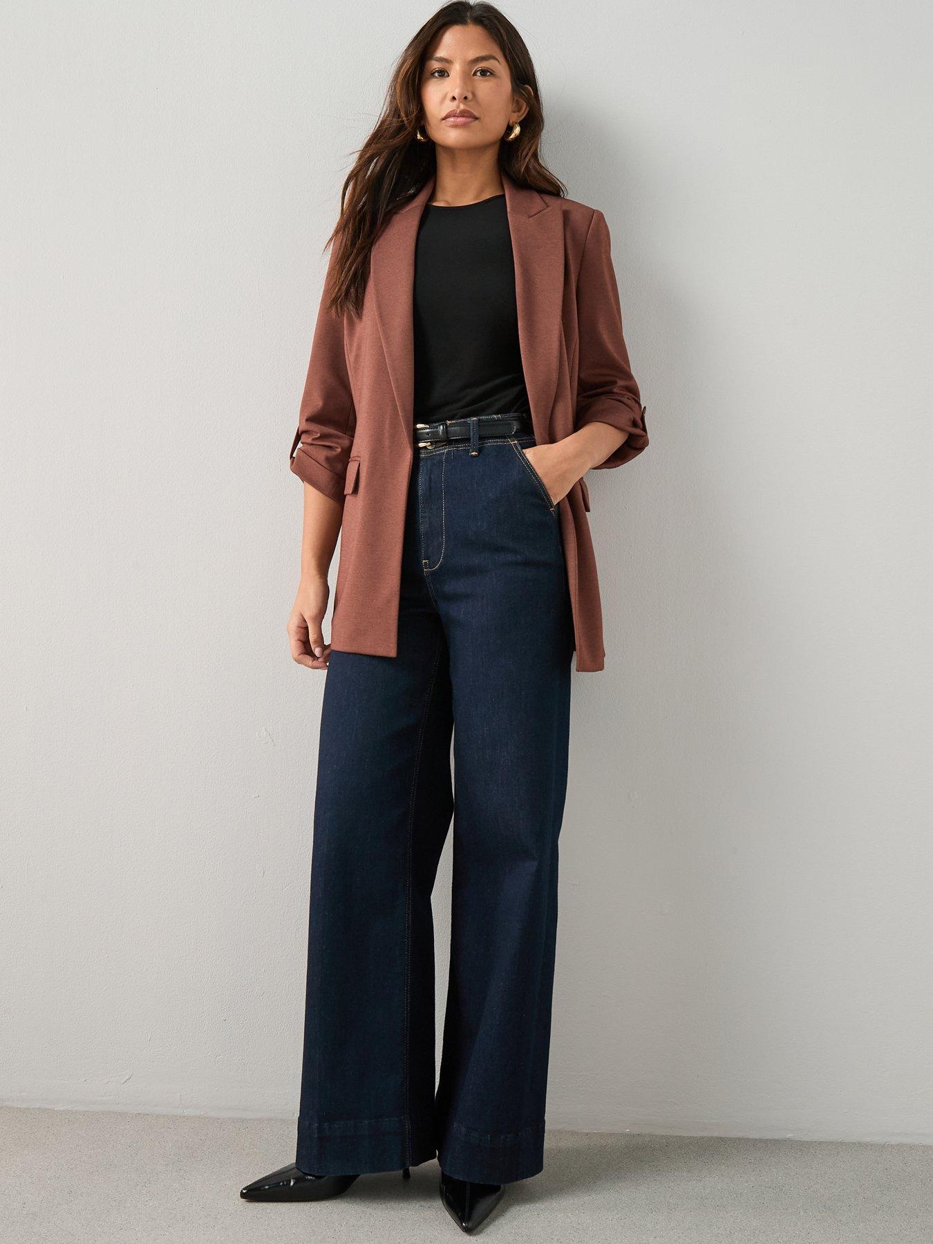 Image 6 of 7 of The Very Collection Jersey Button Tab Blazer - Brown
