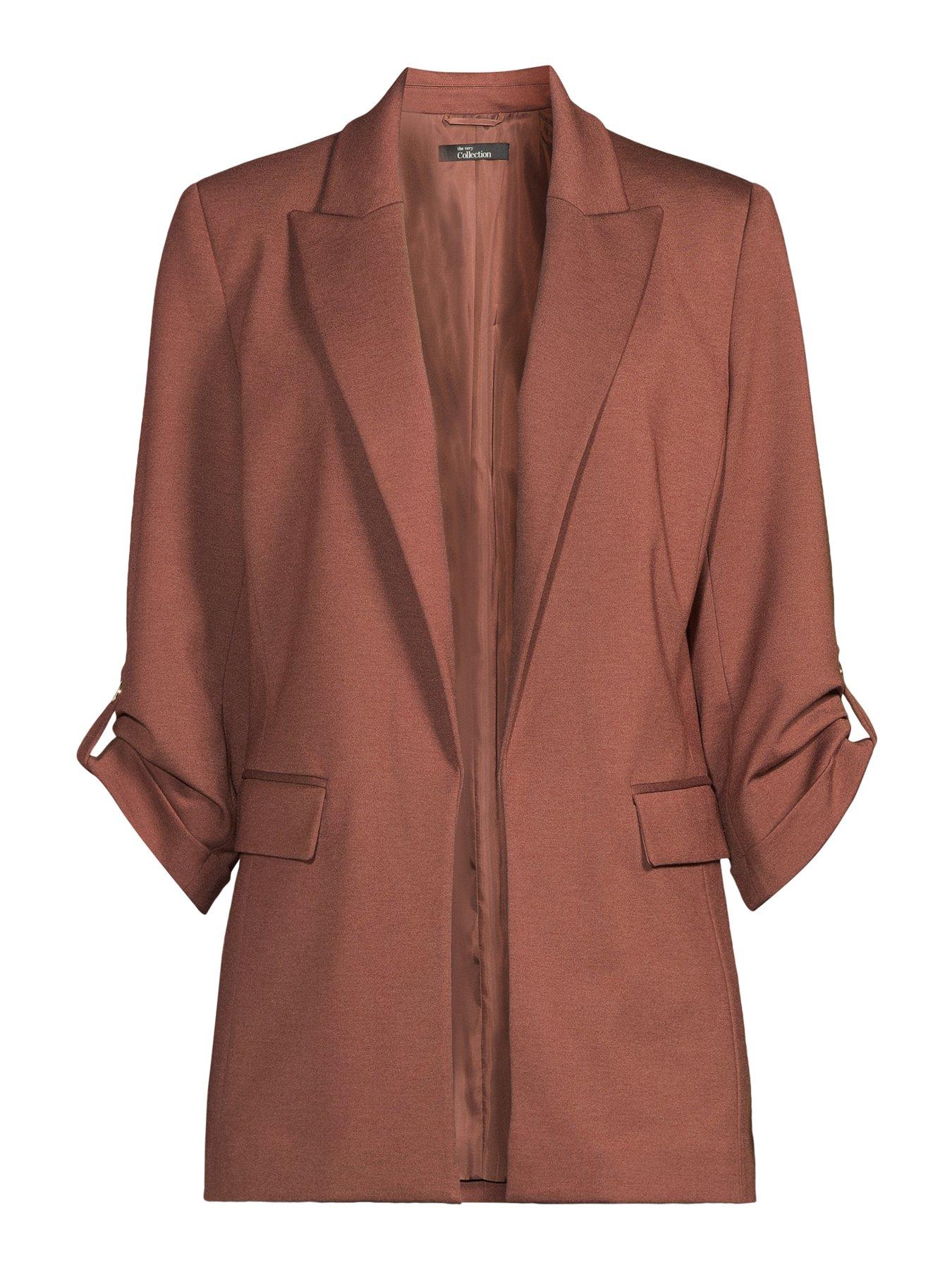 Image 7 of 7 of The Very Collection Jersey Button Tab Blazer - Brown